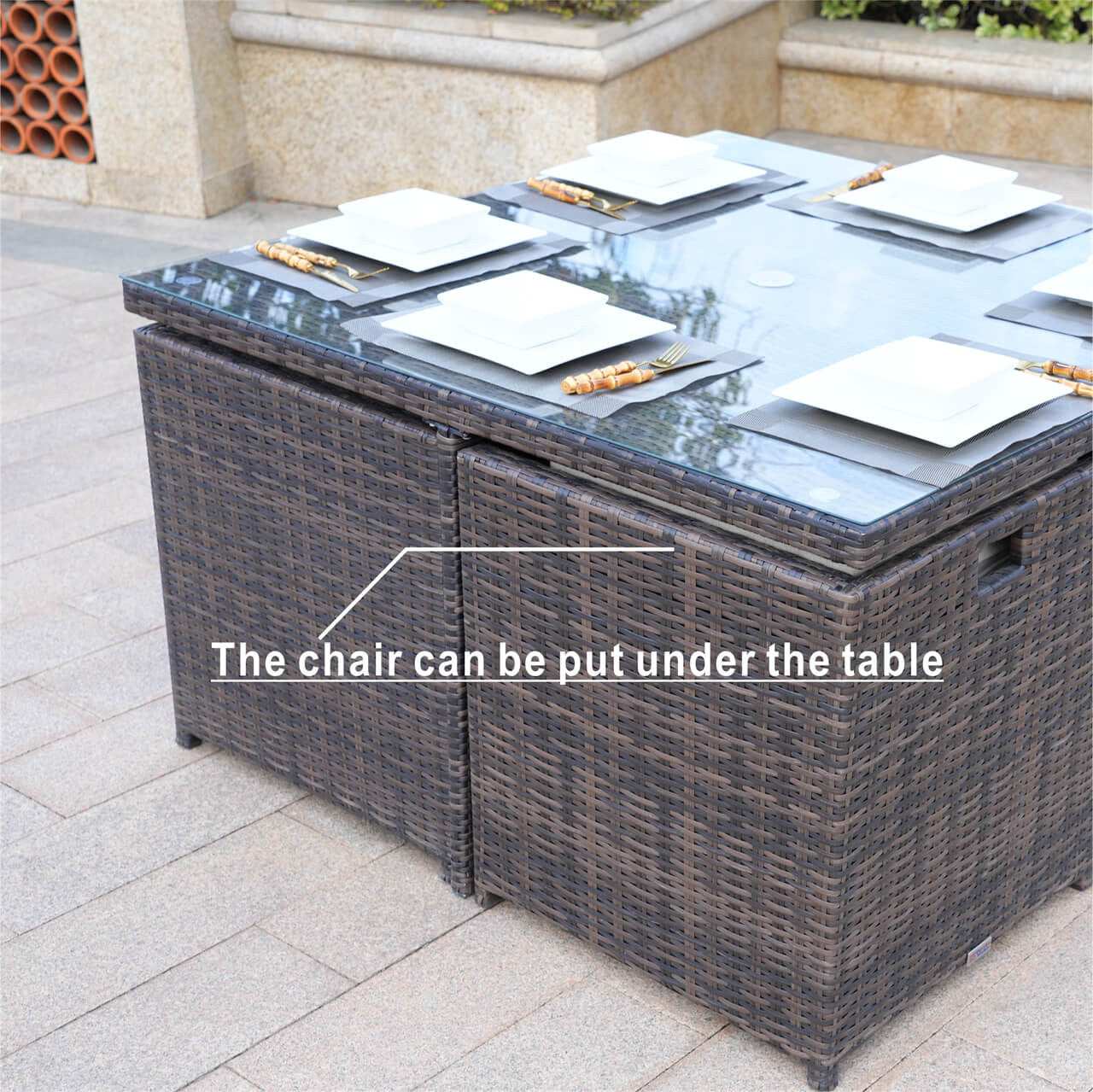 4 Seats Square Outdoor Patio Dining Set PAD-3233B Direct Wicker