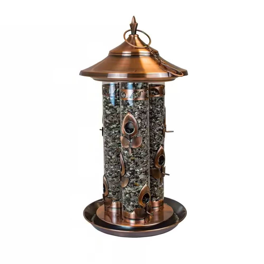 Fast Furnishings Large Copper Bird Feeder with 3 Tubes and 9 Feeding Ports