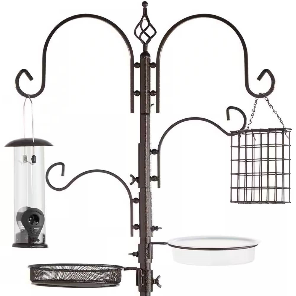 Fast Furnishings Complete Bird Feeder Set with Bronze Metal Stand Suet Water Bowl Tube and Tray