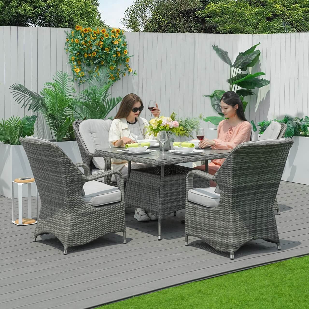 Direct Wicker Patio 5-Piece Aluminum and Wicker Dining Set with Square Table