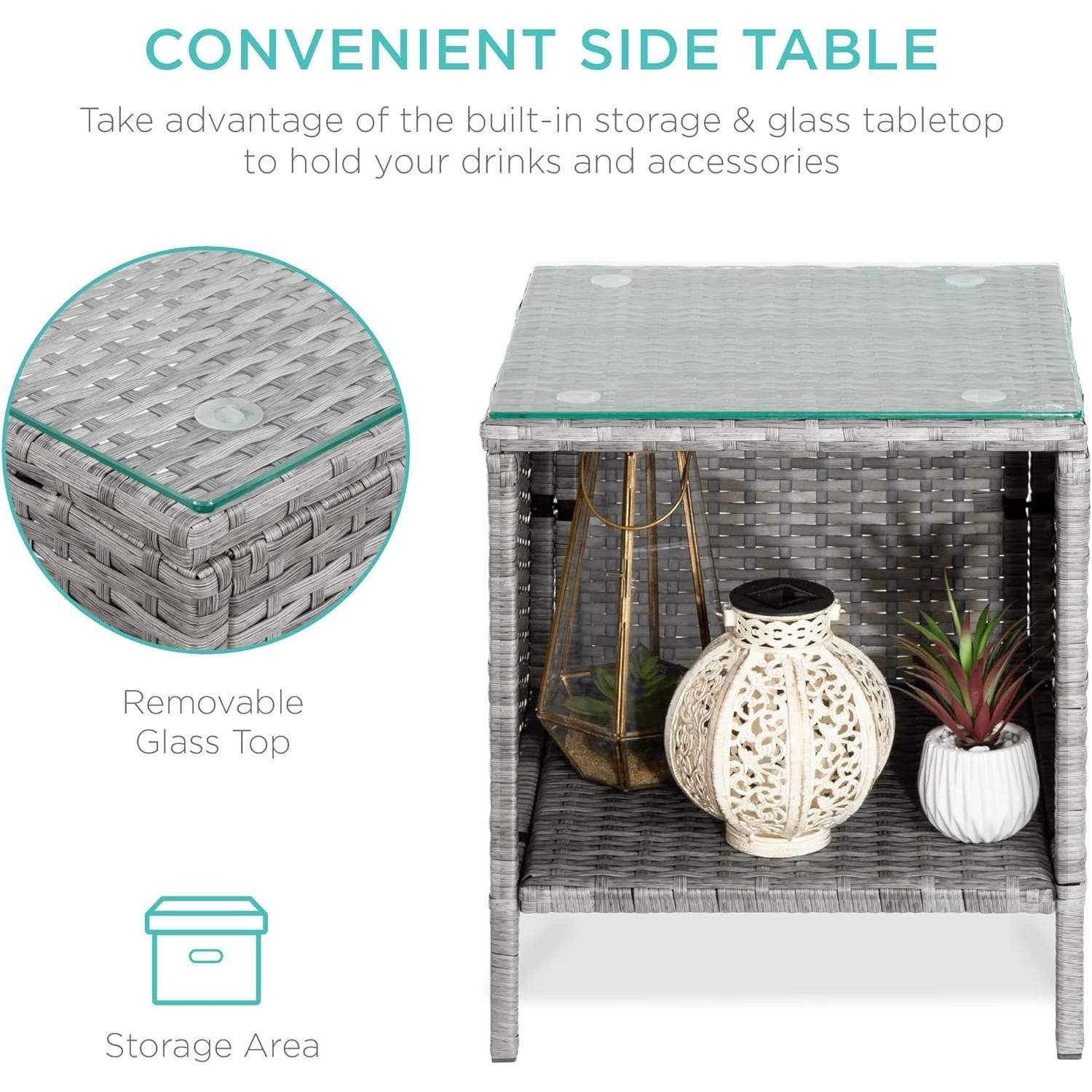 Fast Furnishings 3-Piece Grey PE Wicker Outdoor Patio Furniture Dining Set with Black Cushions
