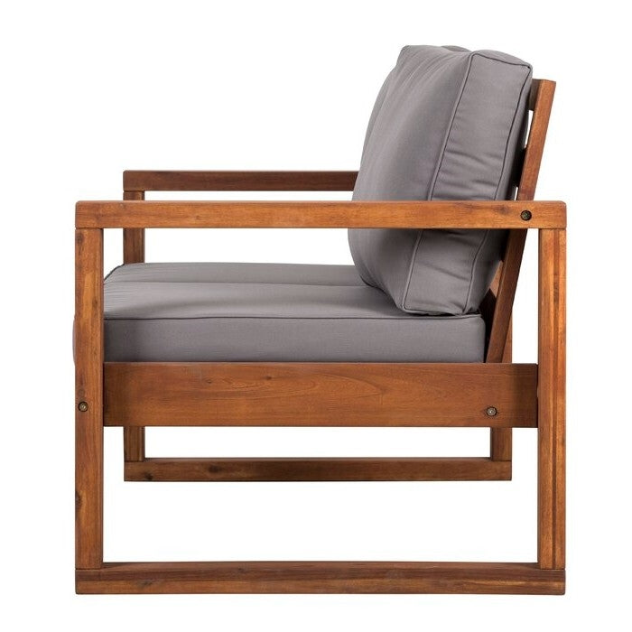 Fast Furnishings FarmHouse Modern Outdoor Acacia Loveseat with Grey Cushion