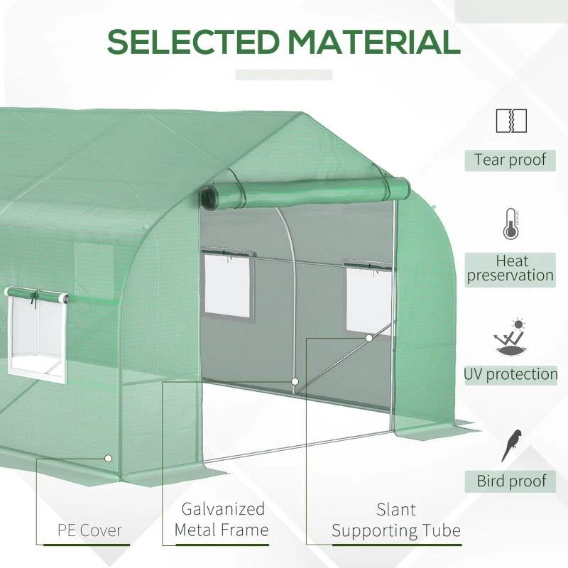 Fast Furnishings 11.5 ft x 9.8 ft. Greenhouse with Green PE Cover and Heavy Duty Steel Frame
