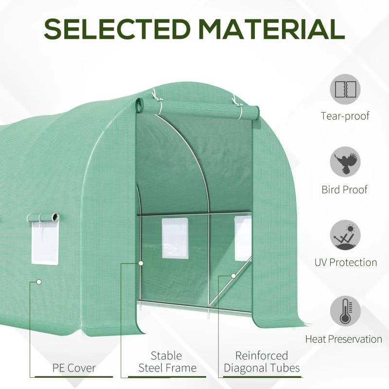 Fast Furnishings 14.5 ft x 6.3 ft Outdoor Greenhouse with Green PE Cover and Sturdy Steel Frame
