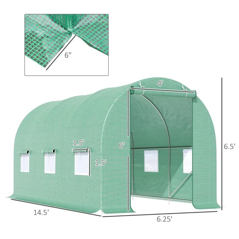 Fast Furnishings 14.5 ft x 6.3 ft Outdoor Greenhouse with Green PE Cover and Sturdy Steel Frame