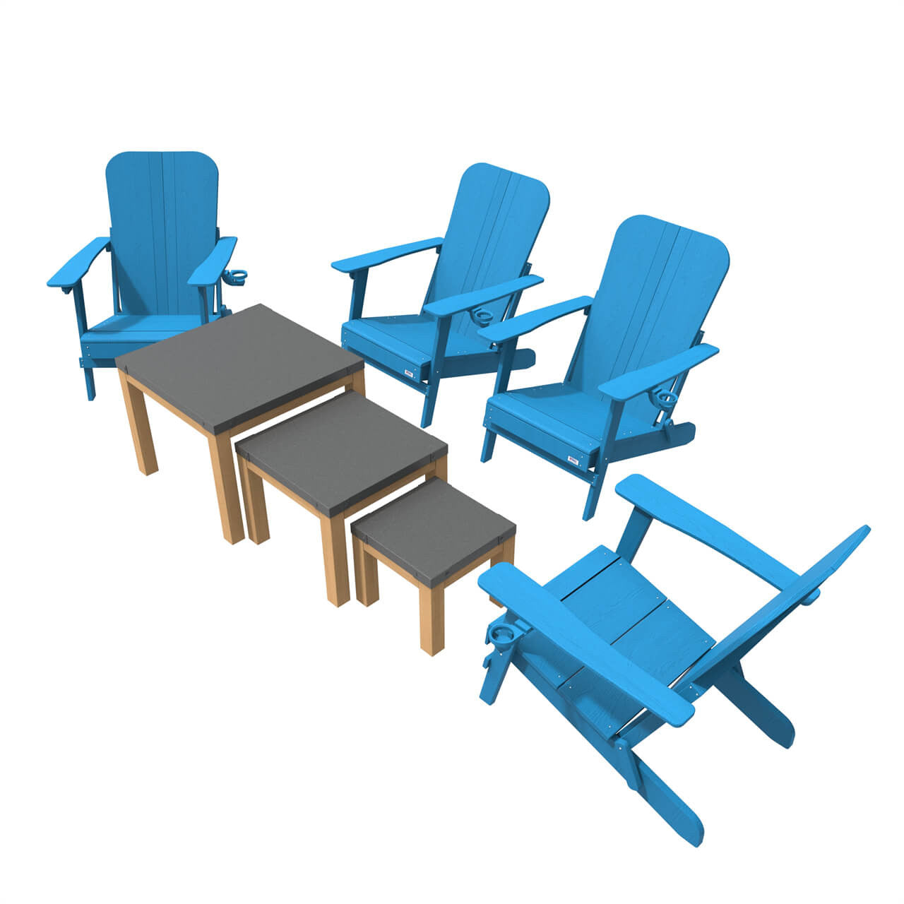 Direct Wicker Four detachable frog chairs in HDPE with three aluminium square tables PAC-011X4+2341TA