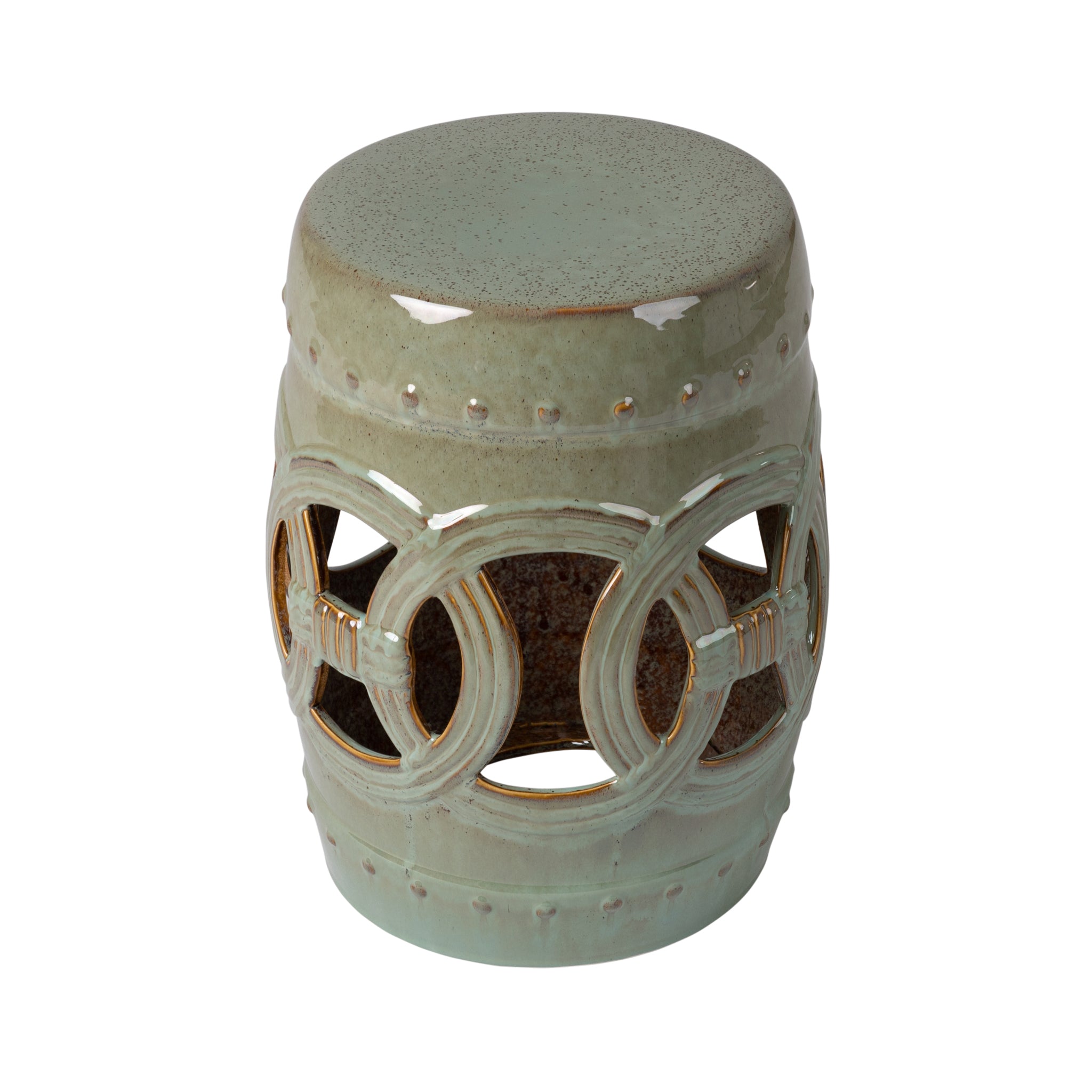 Well Traveled Living Large Medallion Ceramic Indoor/Outdoor Garden Stool/Table in Olive Jade Green