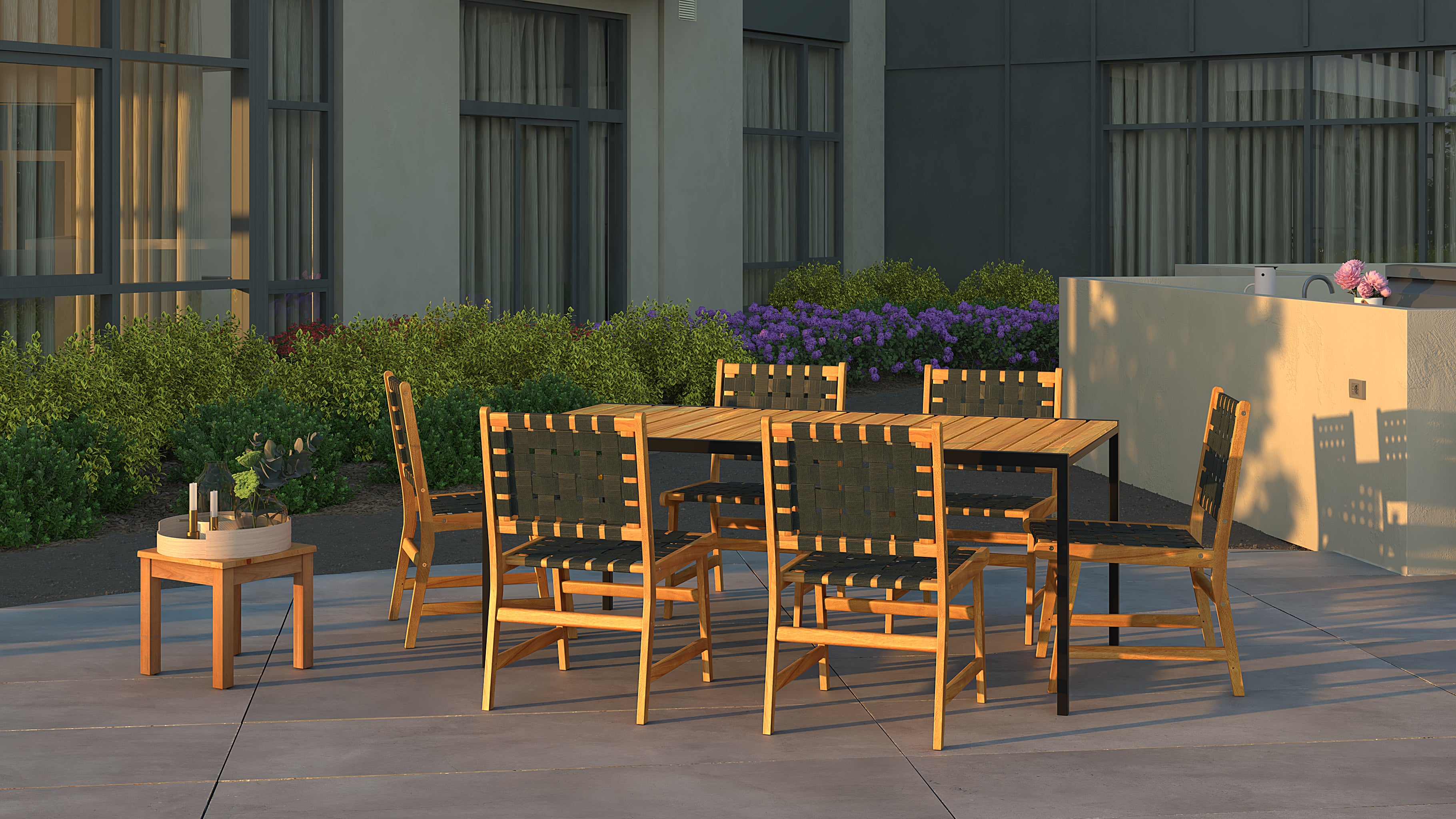 Well Traveled Living Sava Indoor-Outdoor Armless Dining Side Chair in Black Webbing