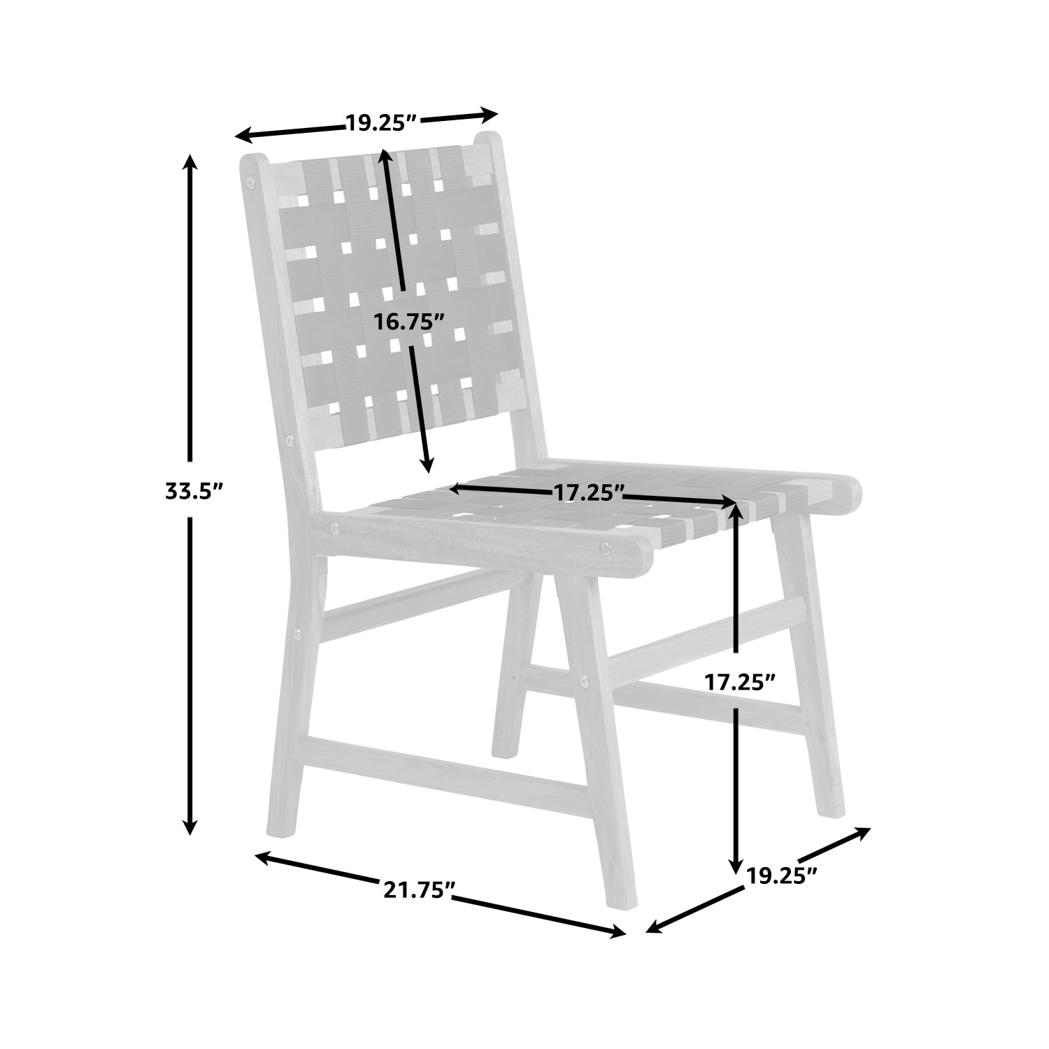 Well Traveled Living Sava Indoor-Outdoor Armless Dining Side Chair in Black Webbing