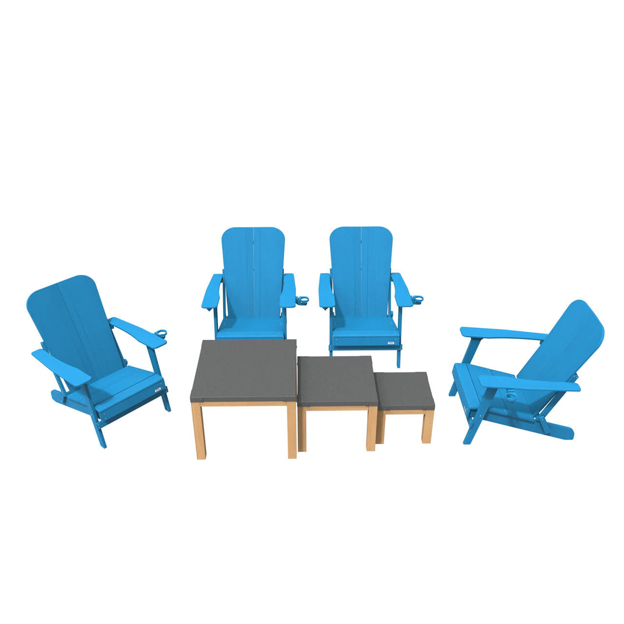 Direct Wicker Four detachable frog chairs in HDPE with three aluminium square tables PAC-011X4+2341TA