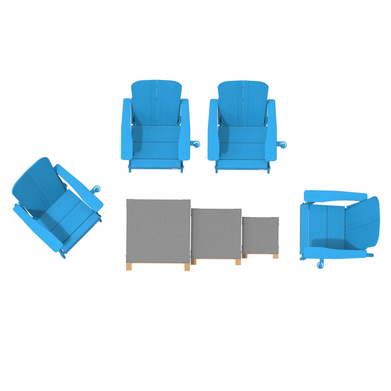 Direct Wicker Four detachable frog chairs in HDPE with three aluminium square tables PAC-011X4+2341TA