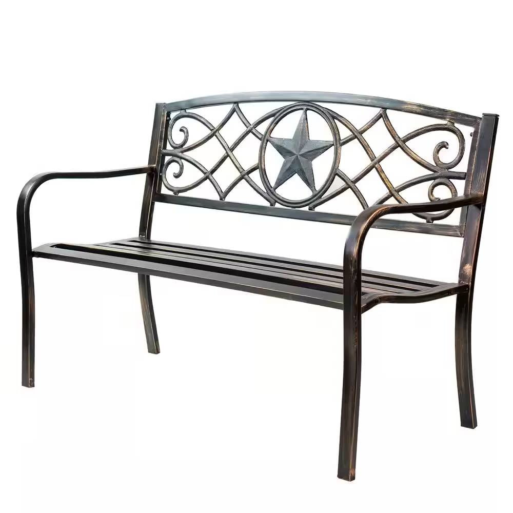 Fast Furnishings Powder Coated Steel 4-ft. Outdoor Patio Garden Bench in Bronze Metal Finish