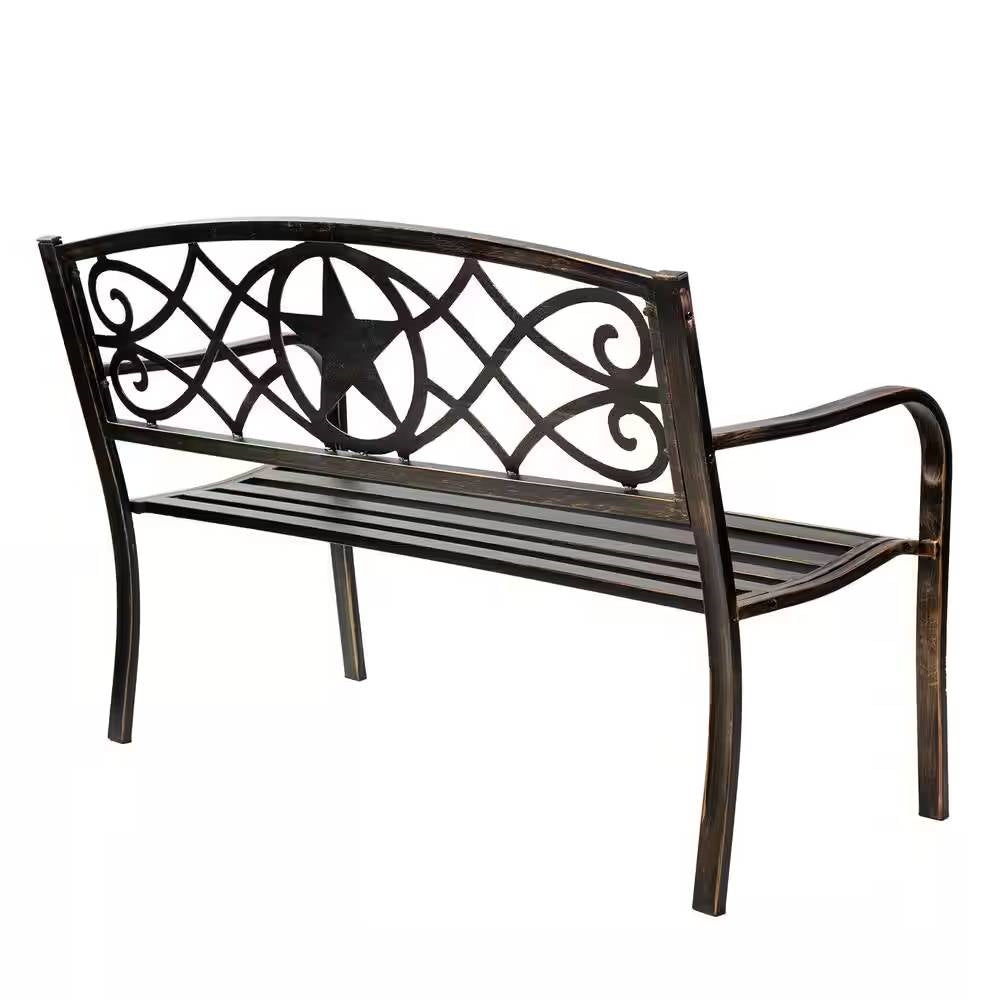 Fast Furnishings Powder Coated Steel 4-ft. Outdoor Patio Garden Bench in Bronze Metal Finish