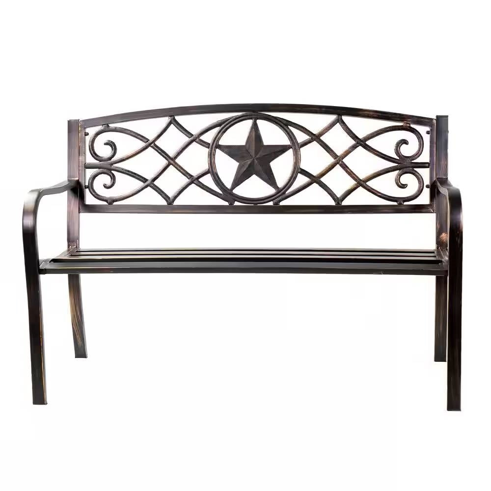 Fast Furnishings Powder Coated Steel 4-ft. Outdoor Patio Garden Bench in Bronze Metal Finish