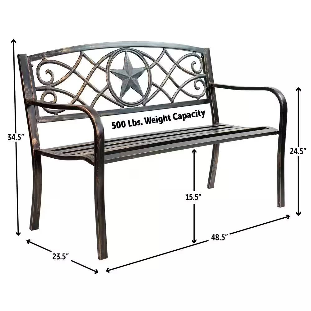 Fast Furnishings Powder Coated Steel 4-ft. Outdoor Patio Garden Bench in Bronze Metal Finish