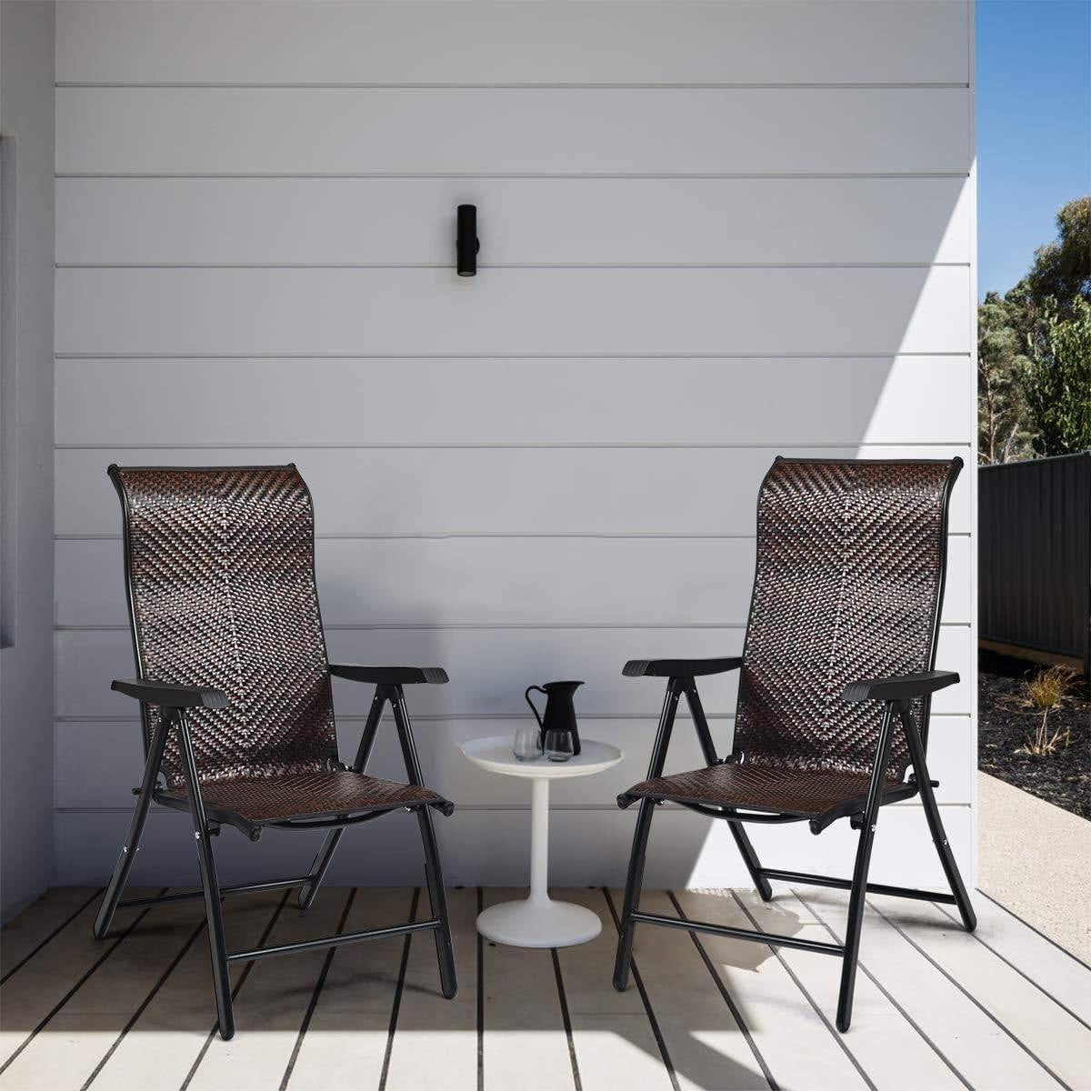 Fast Furnishings Outdoor/Indoor Folding Patio Chair with Brown Rattan Seat and High Back-Rest