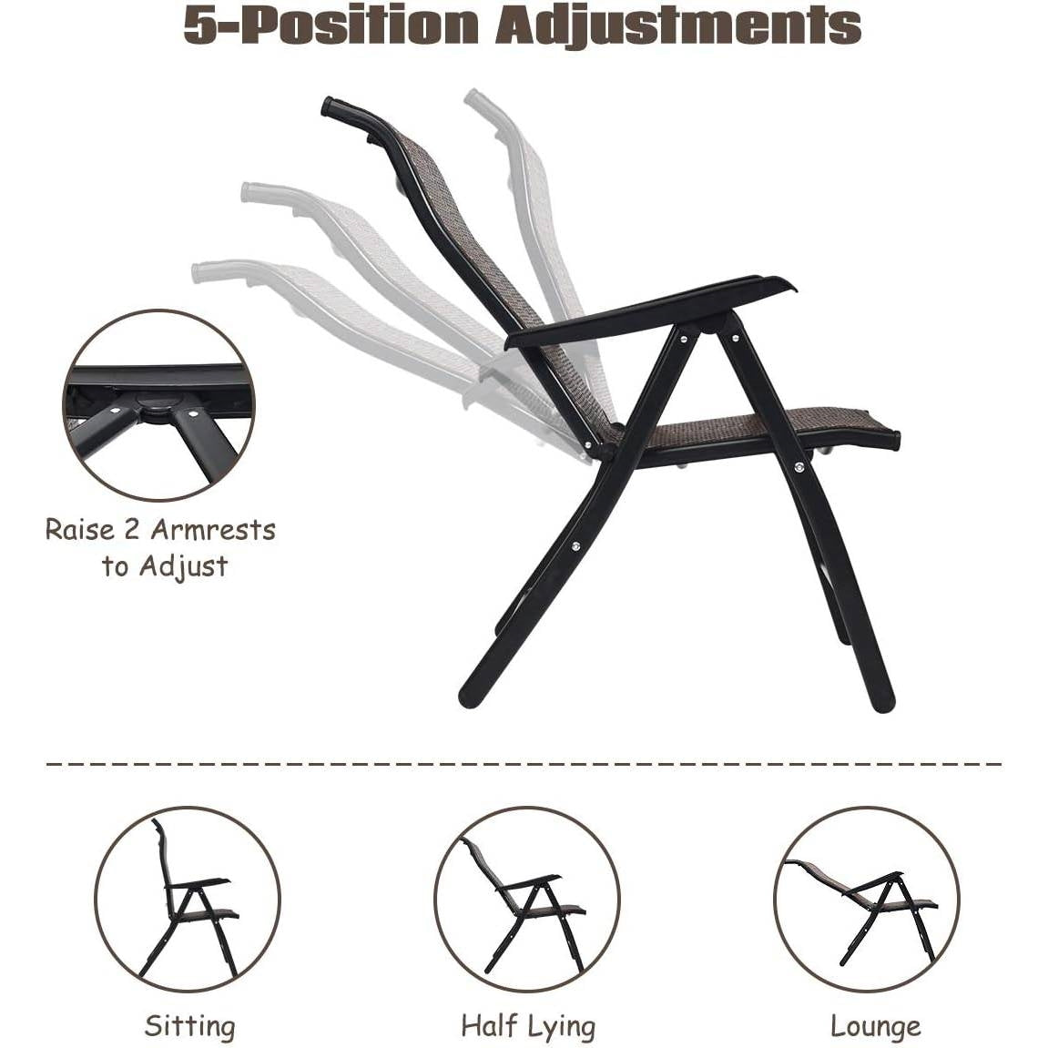 Fast Furnishings Outdoor/Indoor Folding Patio Chair with Brown Rattan Seat and High Back-Rest