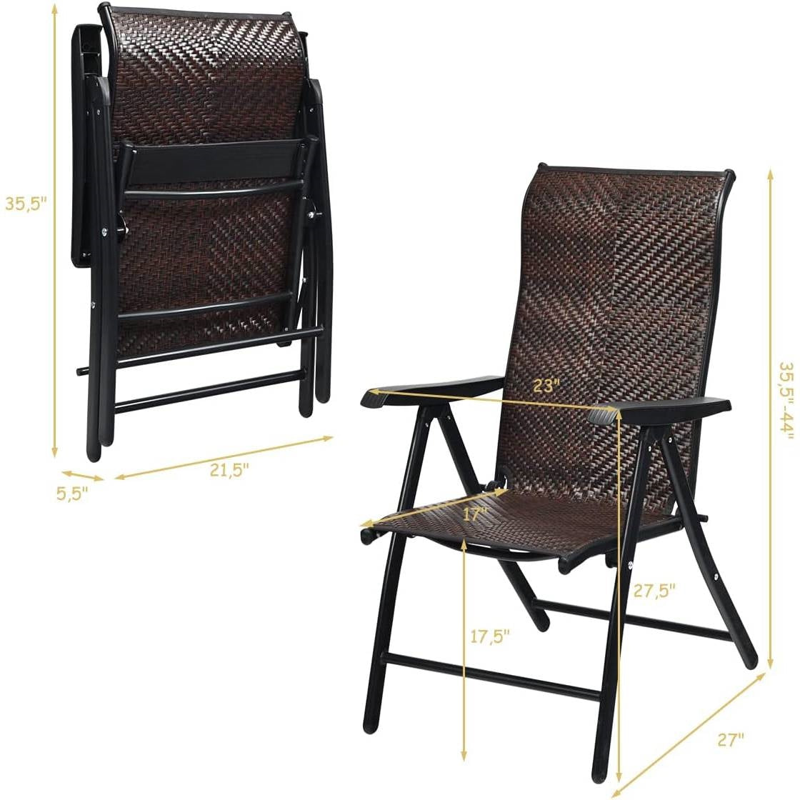 Fast Furnishings Outdoor/Indoor Folding Patio Chair with Brown Rattan Seat and High Back-Rest
