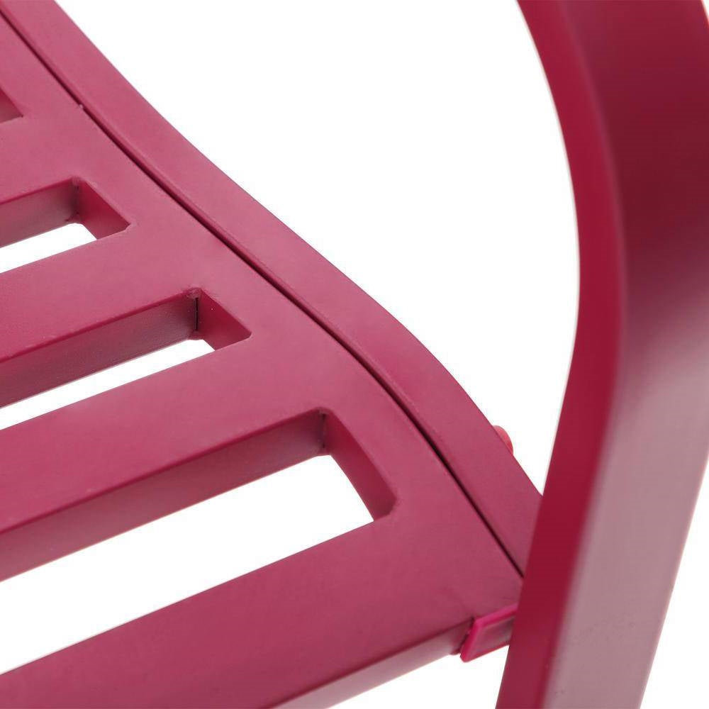 Fast Furnishings Red Steel Frame Outdoor Patio Garden Bench with Bird Branch Pattern Backrest