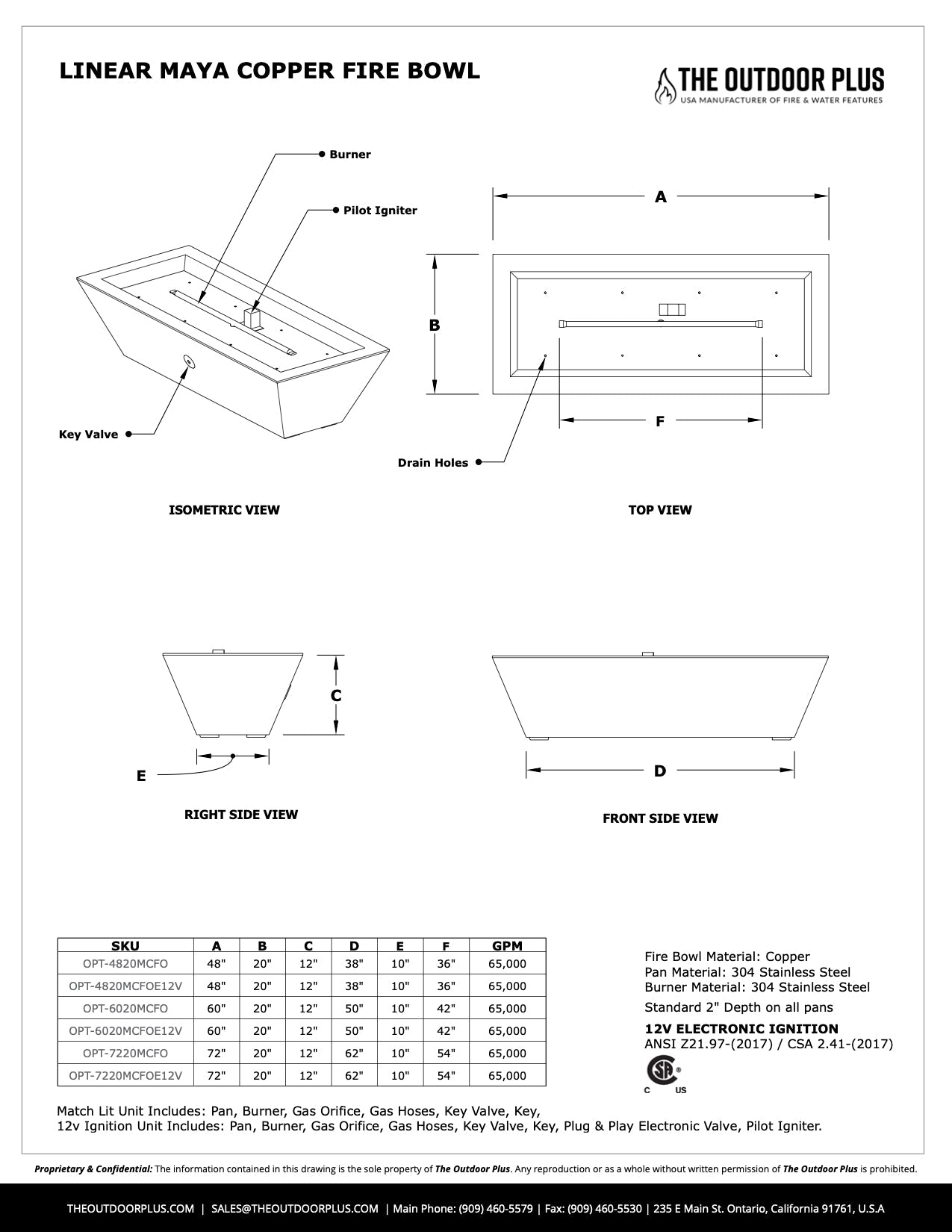 The Outdoor Plus Maya Linear Fire Bowl Hammered Copper