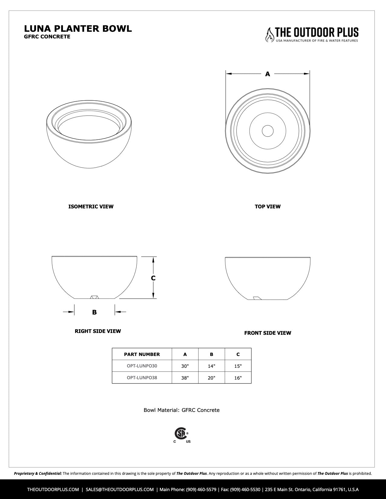 The Outdoor Plus Luna Concrete Planter Bowl