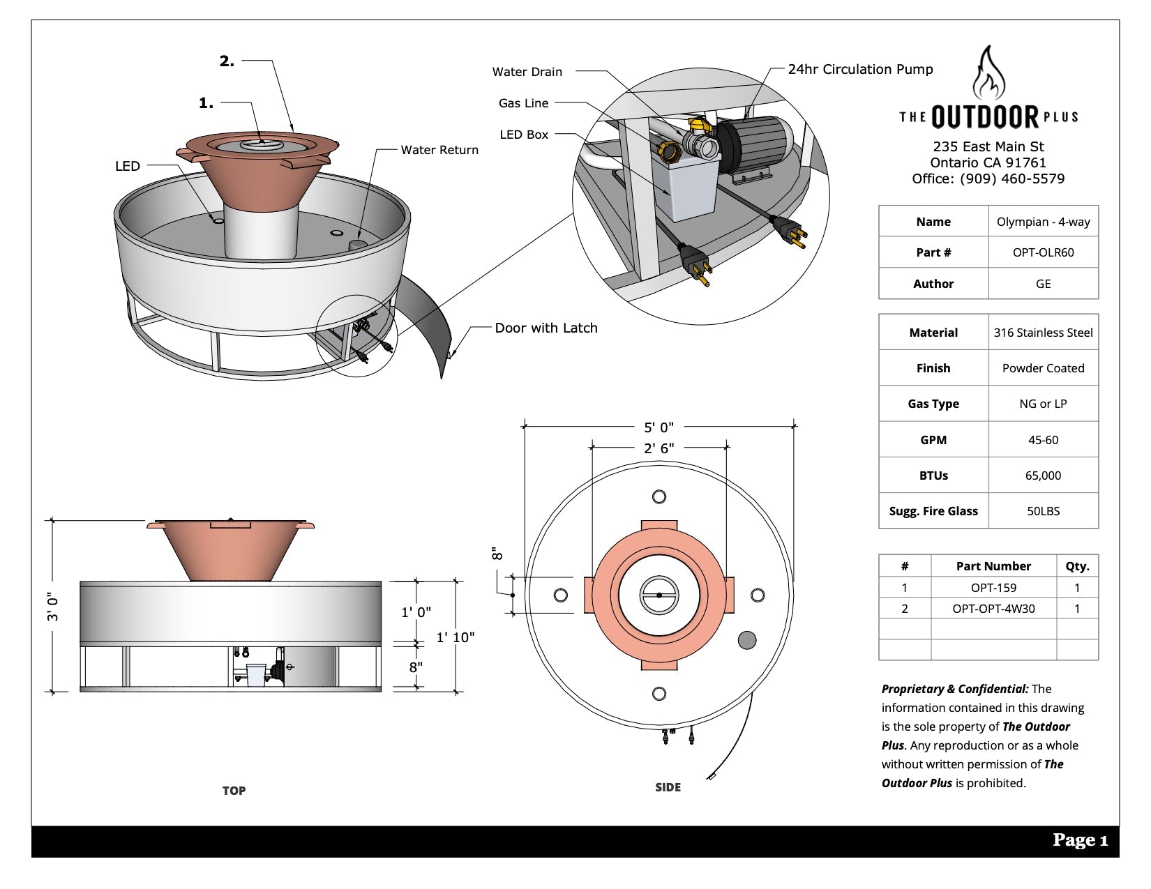 The Outdoor Plus 60″ Olympian 4 Way Spill Fire & Water Fountain