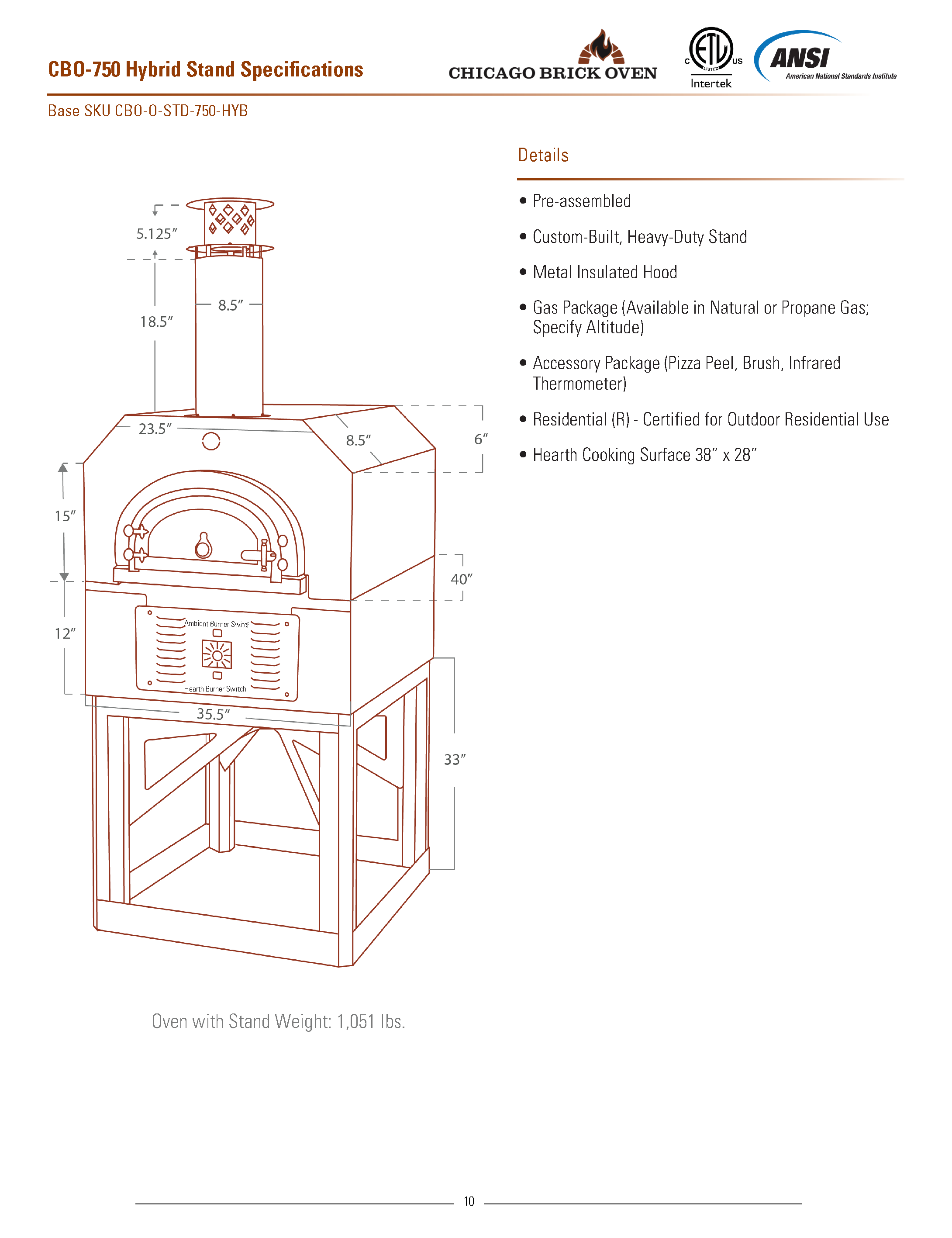 Chicago Brick Oven CBO-750 Hybrid Stand Oven Nat Gas (Residential)