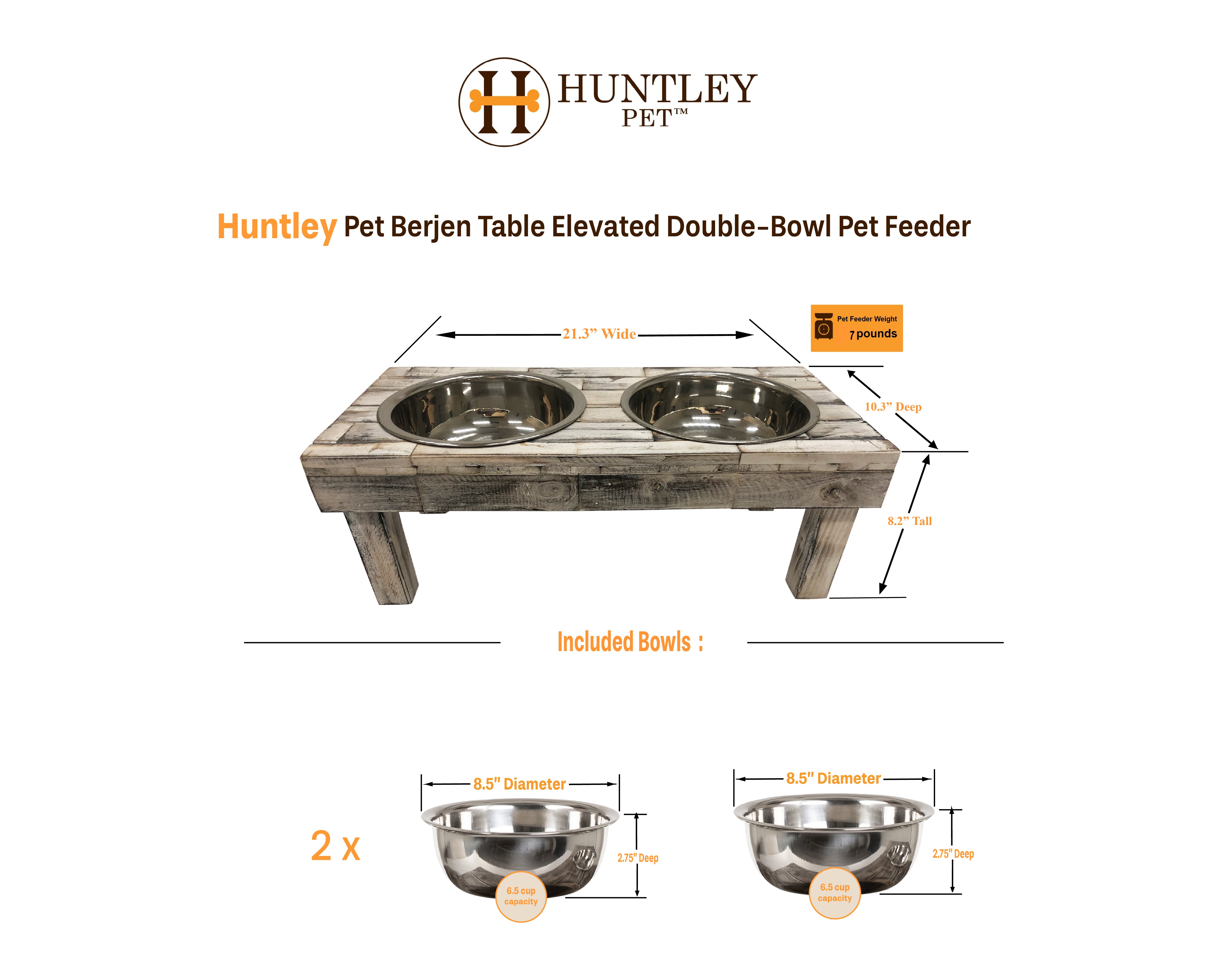 Well Traveled Living Huntley Berjen Table Double Feeder, Large Whitewash