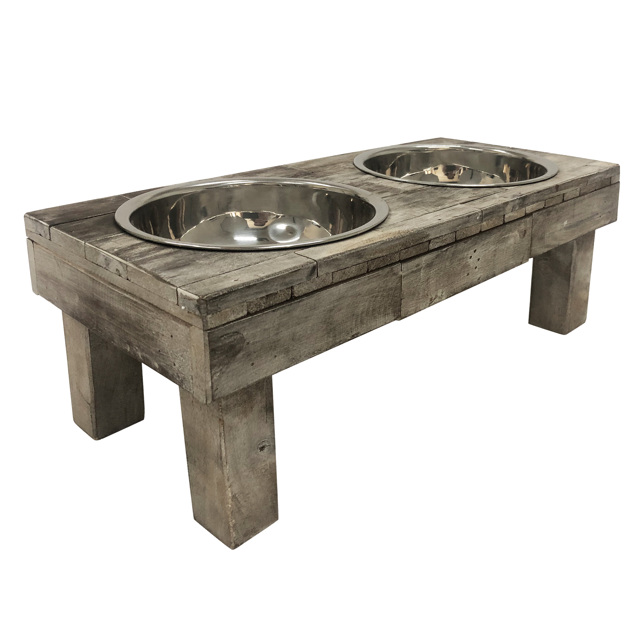 Well Traveled Living Huntley Berjen Table Double Feeder, Large Brown Wash