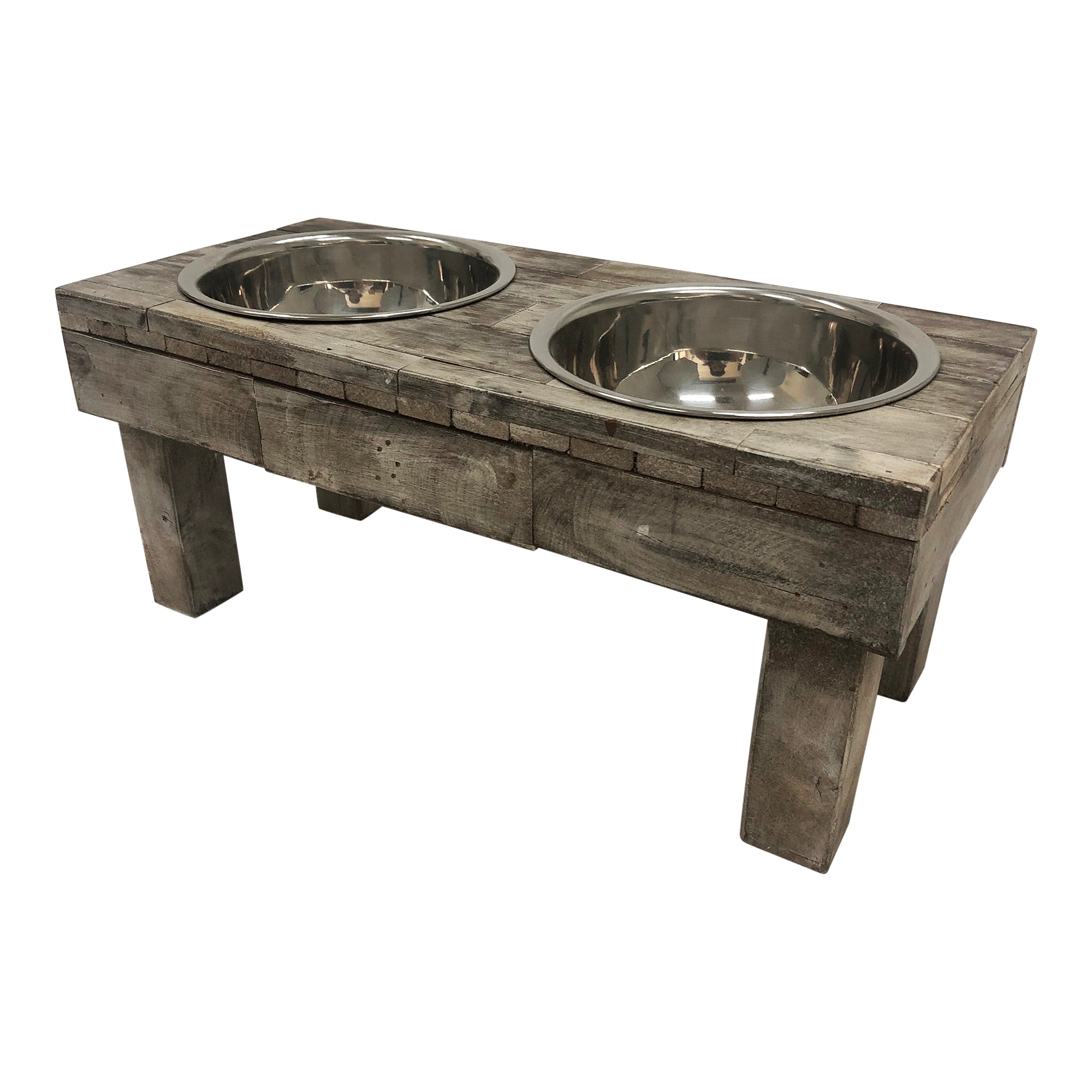 Well Traveled Living Huntley Berjen Table Double Feeder, Small Brown Wash