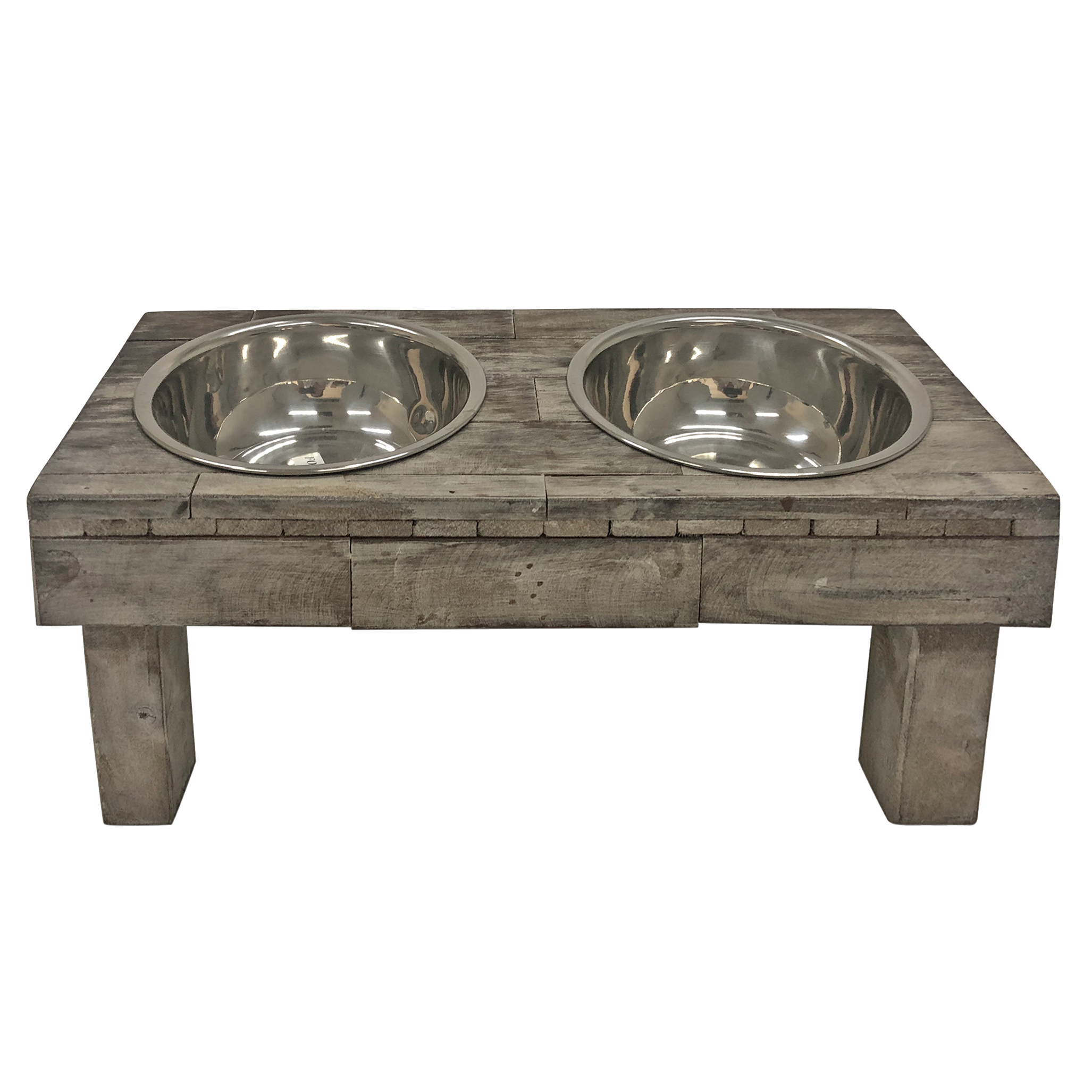 Well Traveled Living Huntley Berjen Table Double Feeder, Small Brown Wash