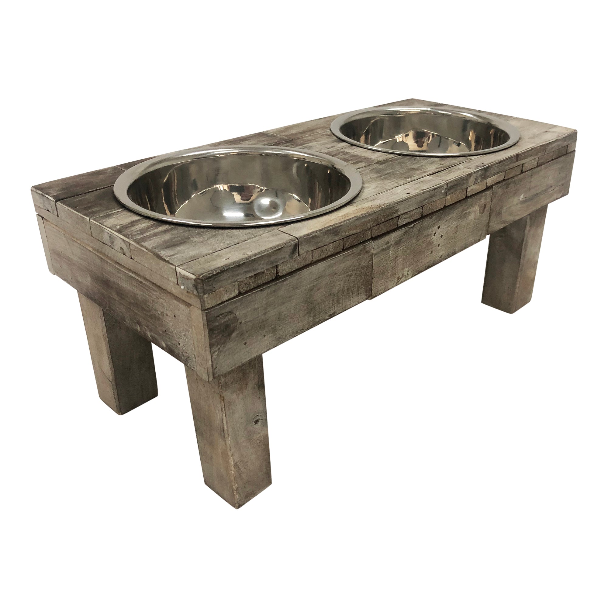 Well Traveled Living Huntley Berjen Table Double Feeder, Small Brown Wash