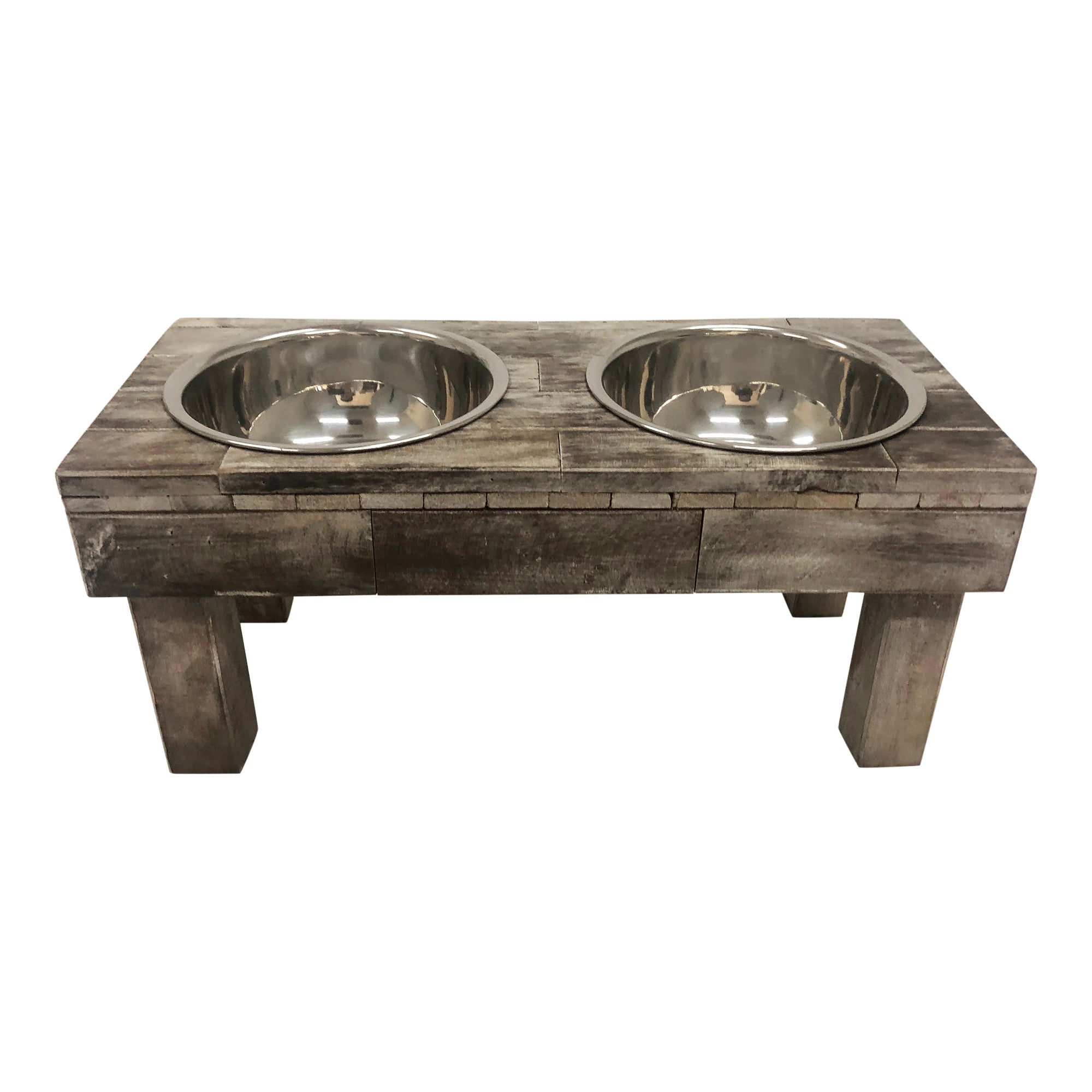 Well Traveled Living Huntley Berjen Table Double Feeder, Small Brown Wash