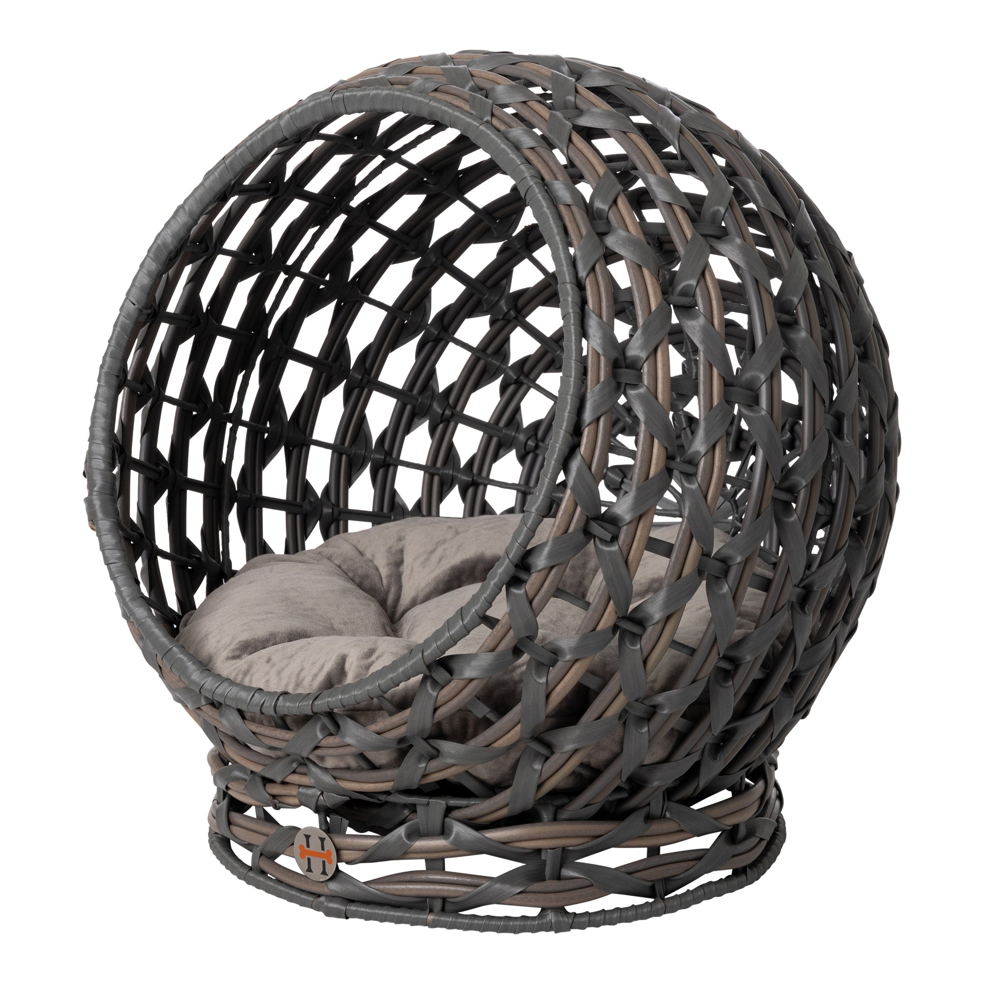 Well Traveled Living Huntley Hemisphere Rattan Pet Bed, Grey