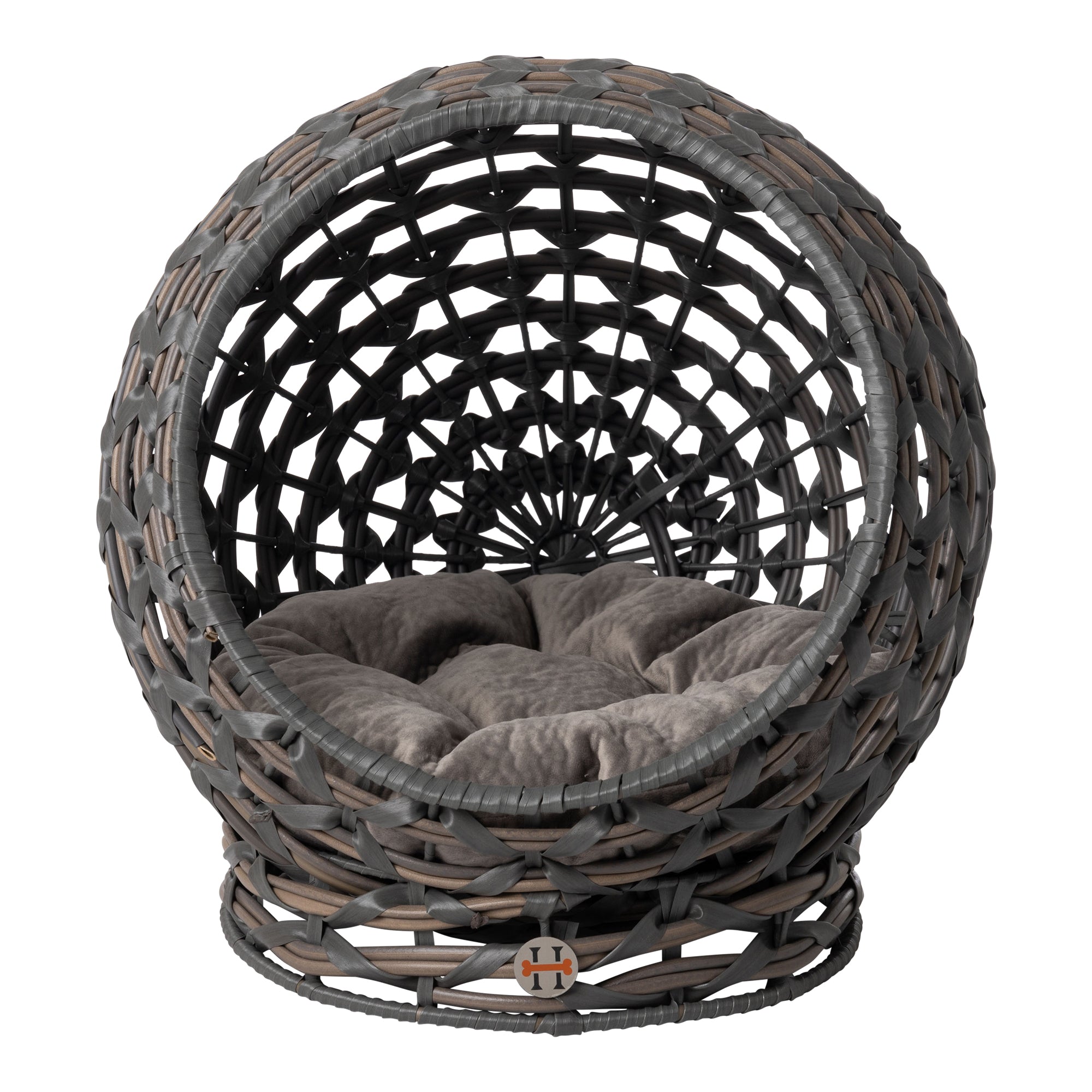 Well Traveled Living Huntley Hemisphere Rattan Pet Bed, Grey