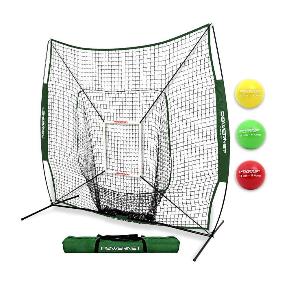 PowerNet DLX 2.0 Baseball Softball Hitting Net System with 3 Weighted Balls by Jupiter Gear