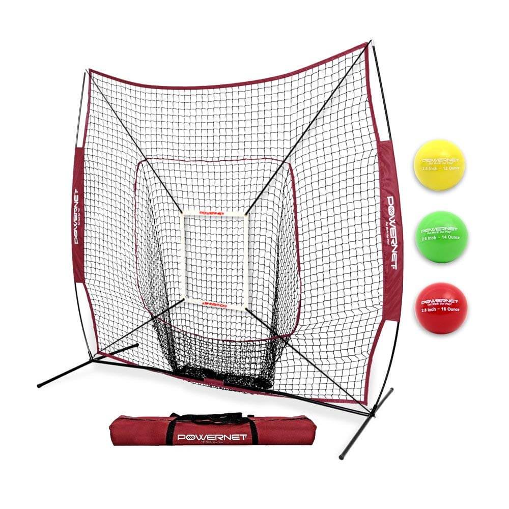 PowerNet DLX 2.0 Baseball Softball Hitting Net System with 3 Weighted Balls by Jupiter Gear