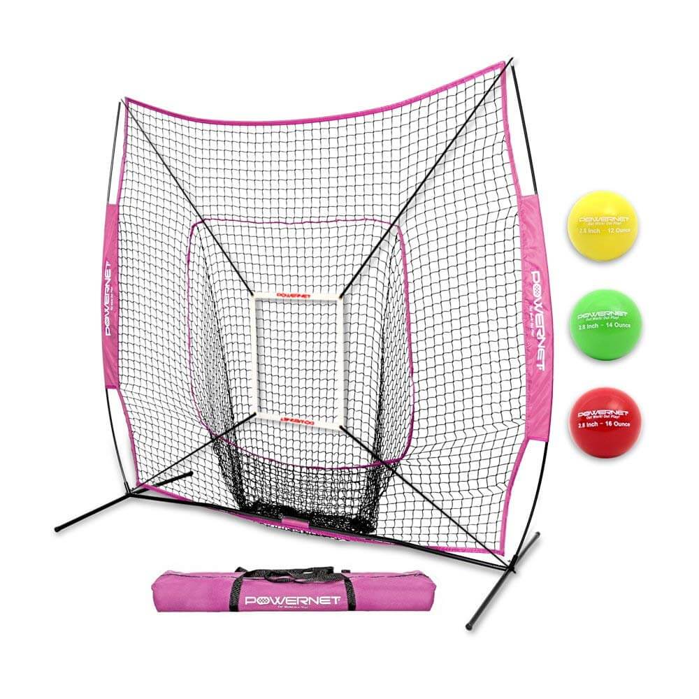 PowerNet DLX 2.0 Baseball Softball Hitting Net System with 3 Weighted Balls by Jupiter Gear