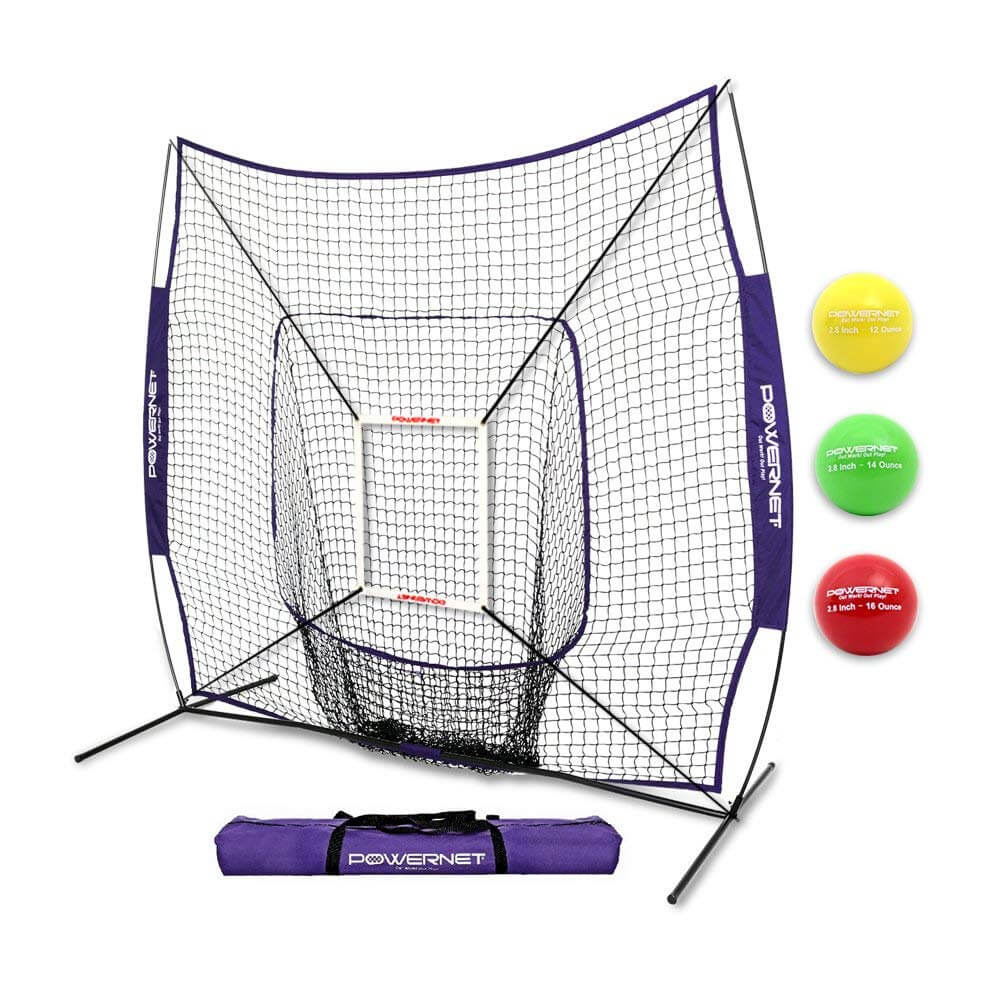 PowerNet DLX 2.0 Baseball Softball Hitting Net System with 3 Weighted Balls by Jupiter Gear