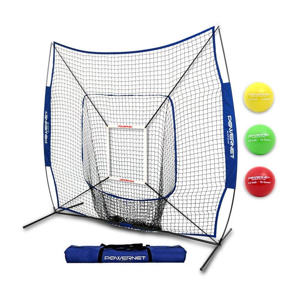 PowerNet DLX 2.0 Baseball Softball Hitting Net System with 3 Weighted Balls by Jupiter Gear