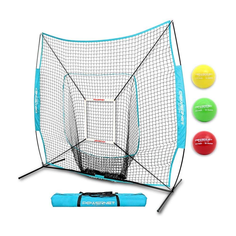 PowerNet DLX 2.0 Baseball Softball Hitting Net System with 3 Weighted Balls by Jupiter Gear