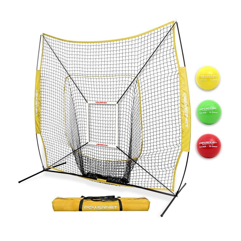 PowerNet DLX 2.0 Baseball Softball Hitting Net System with 3 Weighted Balls by Jupiter Gear