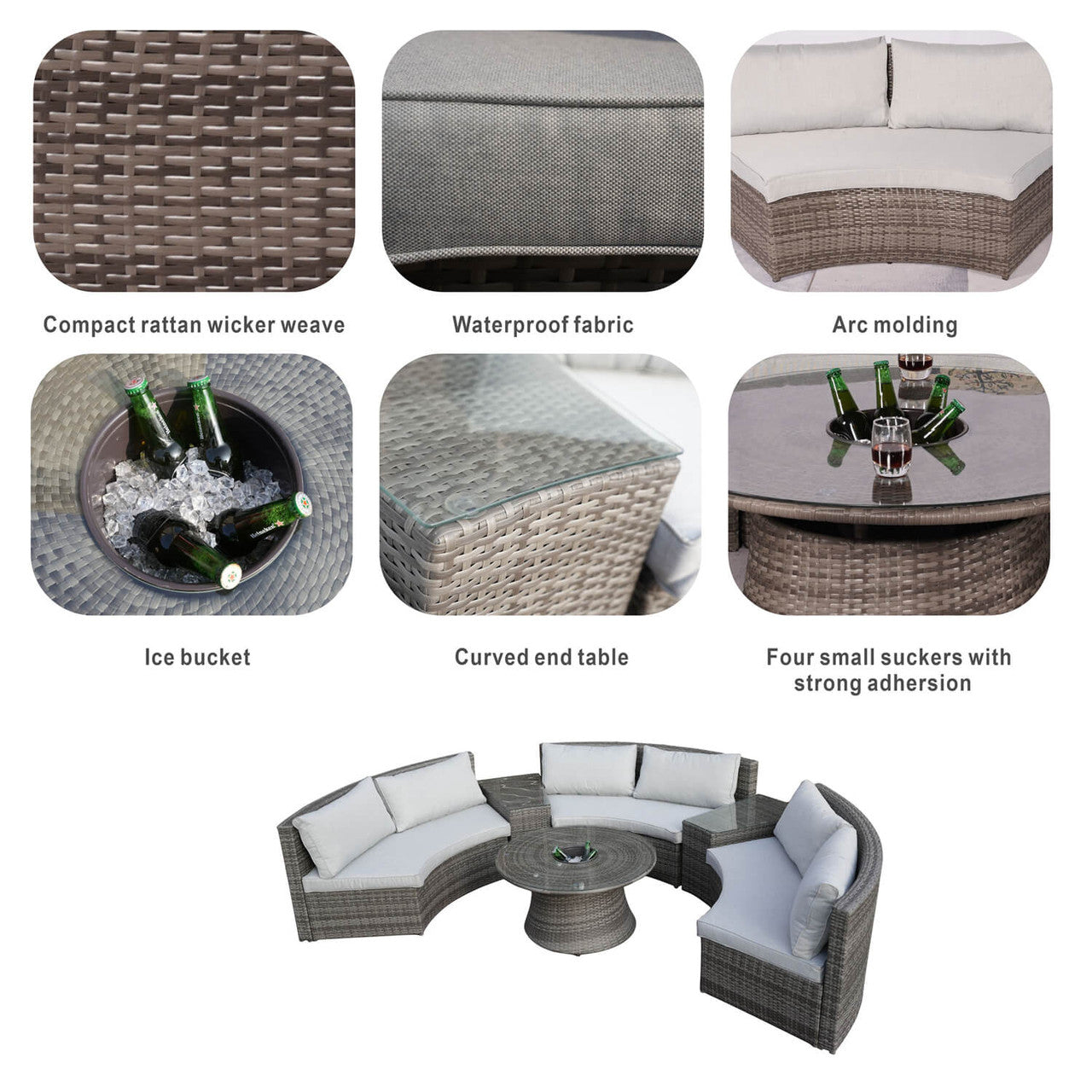 Direct Wicker's Outdoor Furniture Half-Moon Wicker Sofa Set with Coffee Table