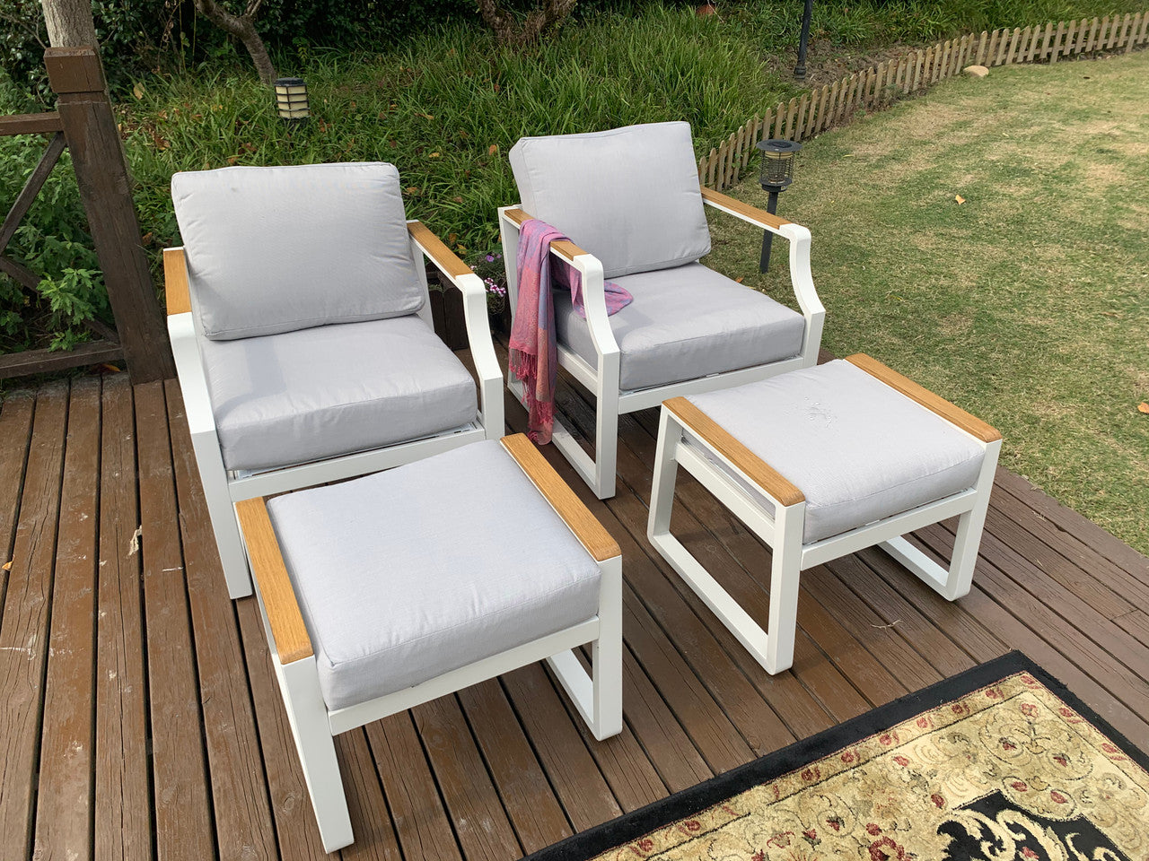 Direct Wicker White Iron Conversational Sofa Set with Drink Cooler Coffee Table