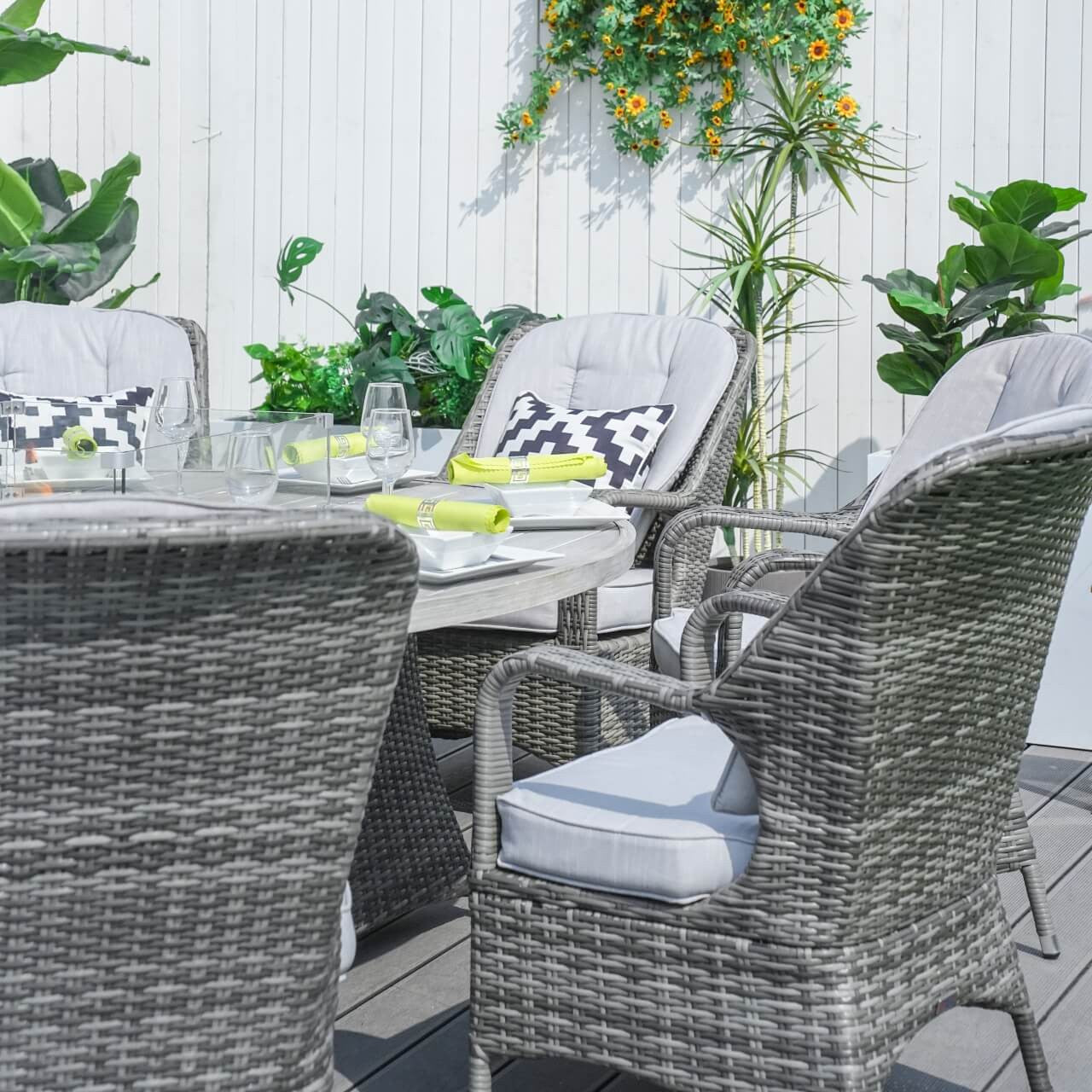 Direct Wicker's 8 Seats Round Fire Pit Set with Aluminium Tabletop & Rattan Chairs PAG-1108A