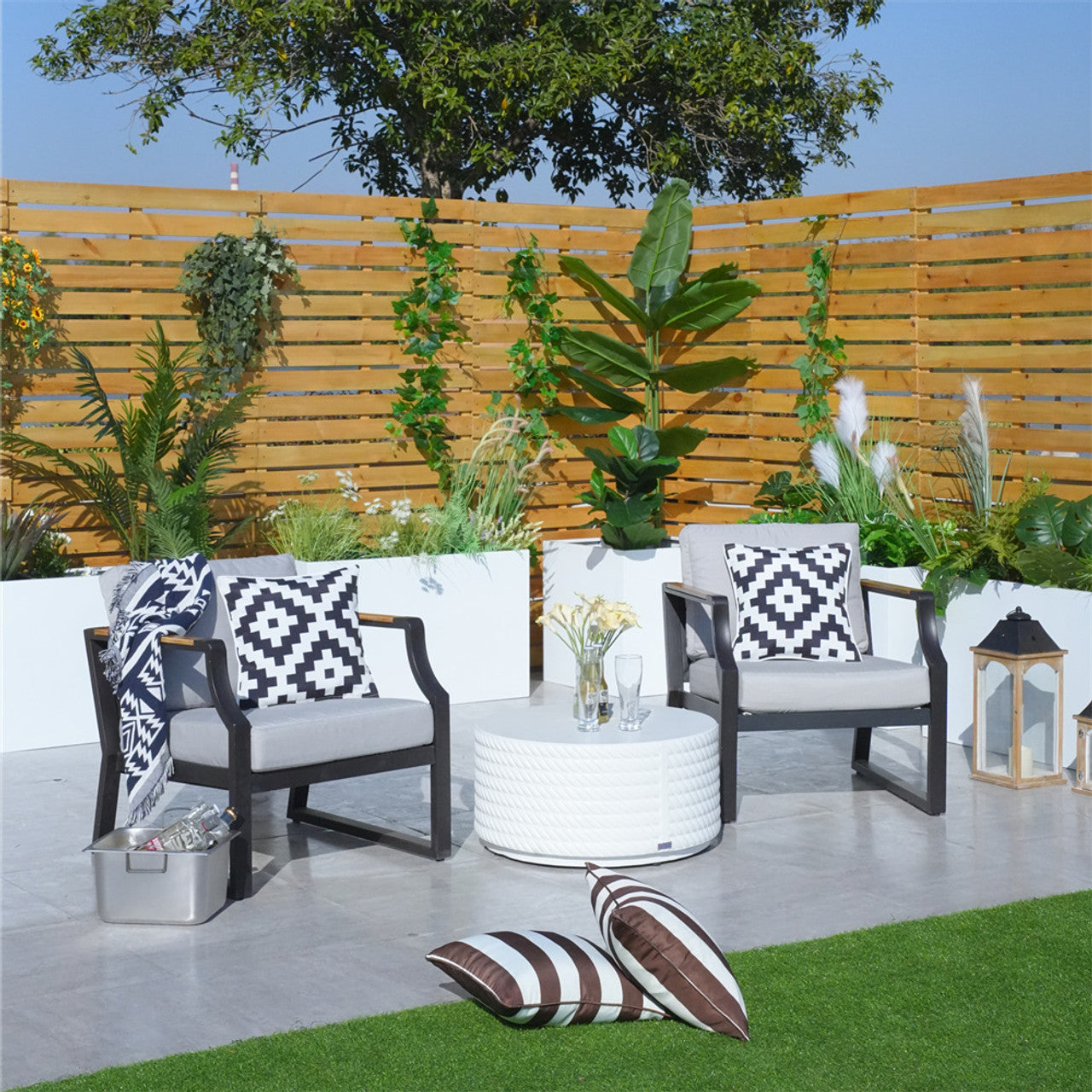 Direct Wicker Patio 2-Pieces Chairs with Side Table for Garden