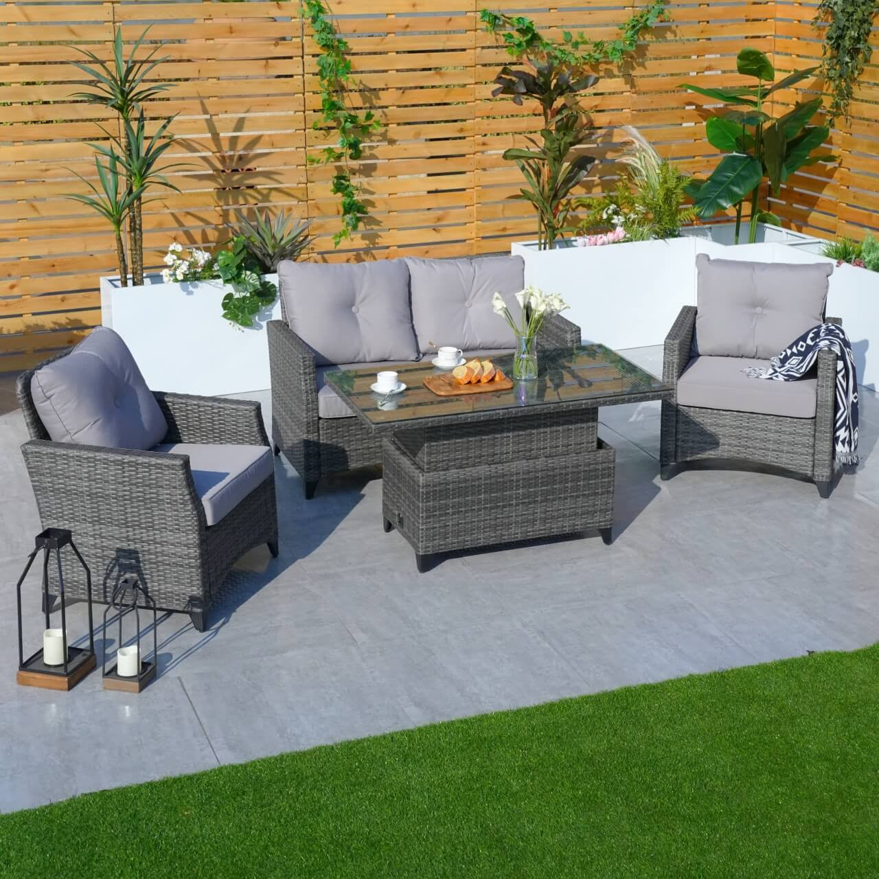 Direct Wicker 4-Piece Patio Wicker Seating Set with Lift Table and Cushion  PAF-1801P-LT