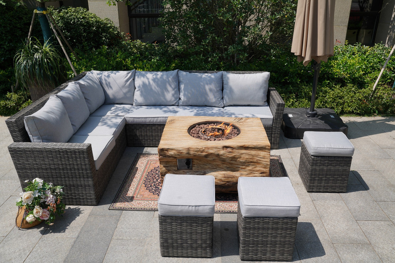 Direct Wicker 8-Piece Gray Wicker Patio Fire Pit Seating Set