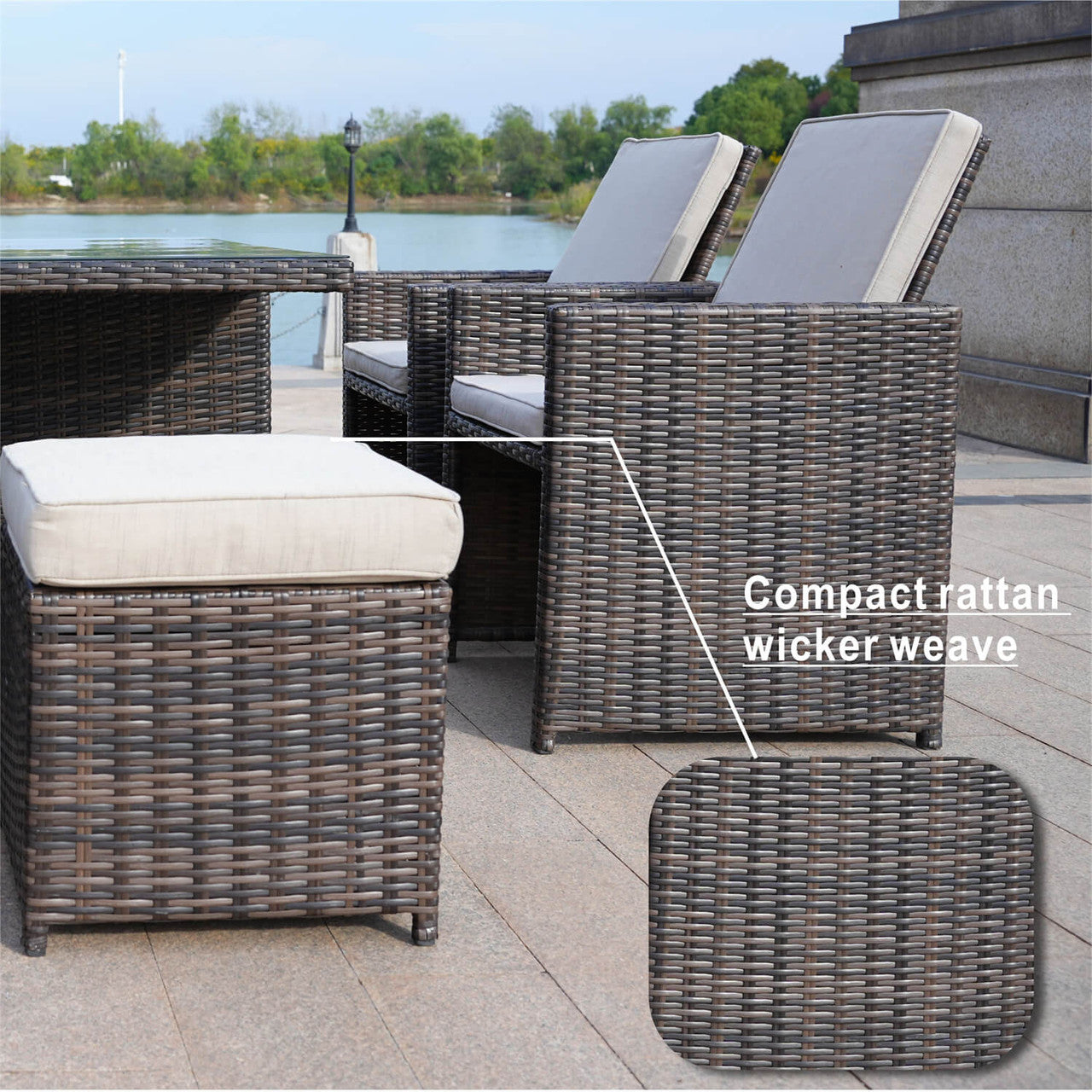 Direct Wicker Patio Dining Table for 6 Rectangular Table in Brown or Gray