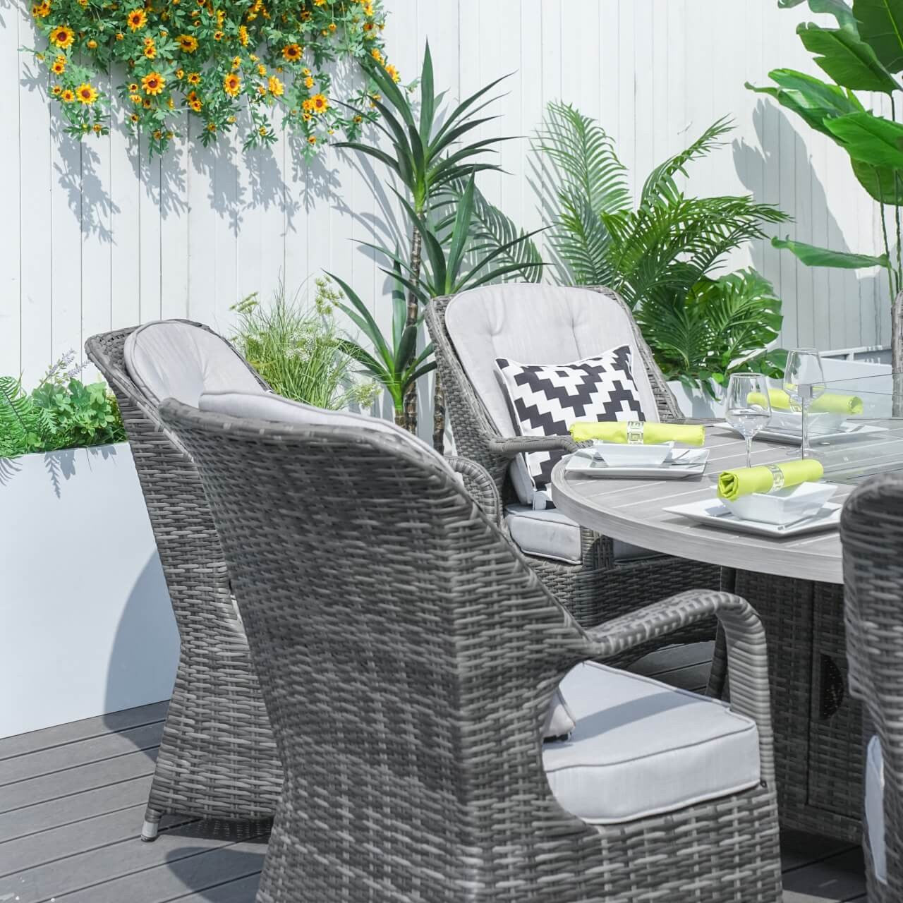 Direct Wicker's 8 Seats Round Fire Pit Set with Aluminium Tabletop & Rattan Chairs PAG-1108A